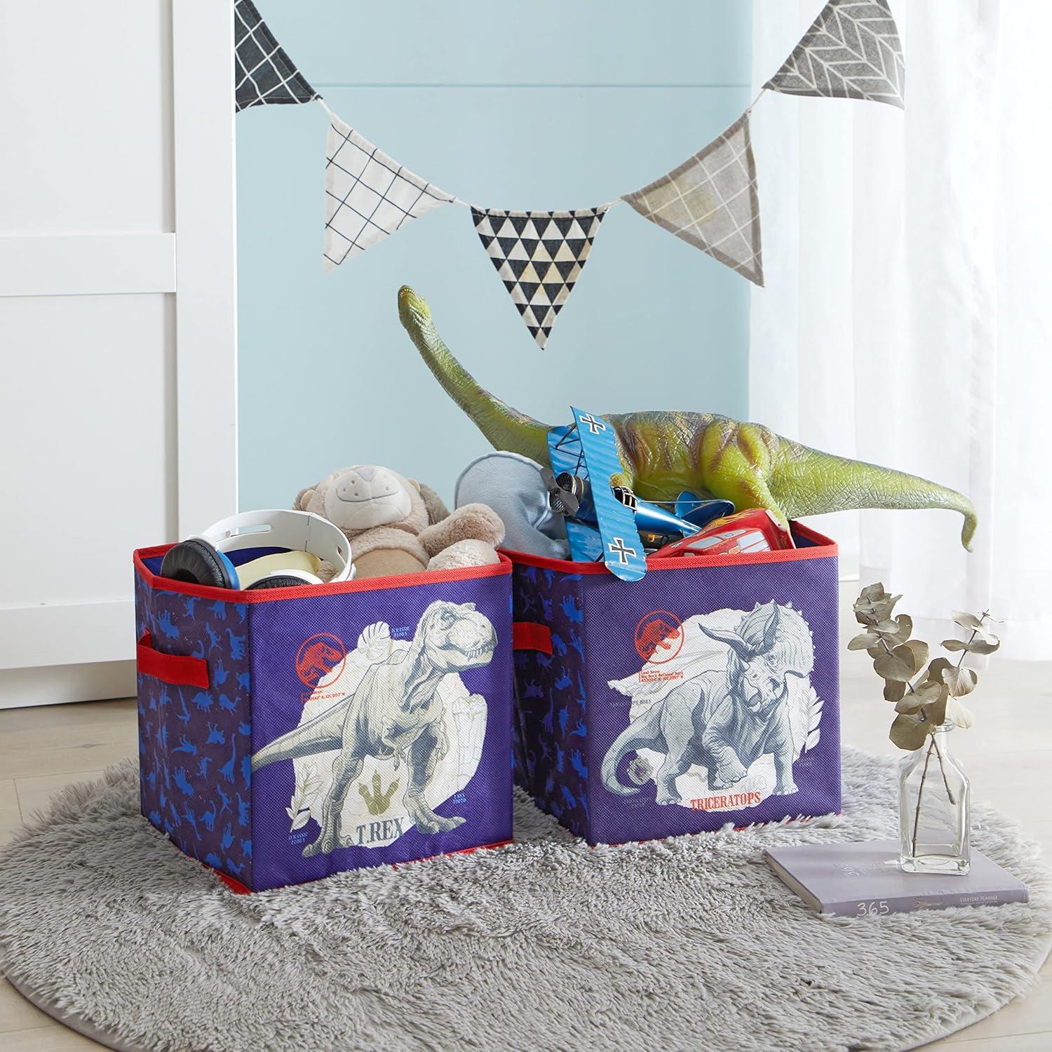 Jurassic World Kids' Blue Fabric Collapsible Storage Cubes, 10"x10", Set of 2