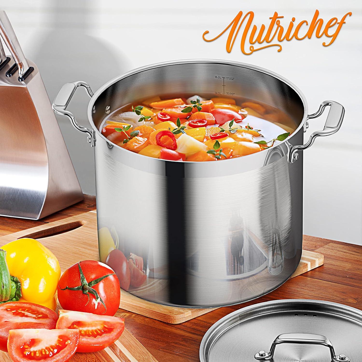 NutriChef 16-Quart Stainless Steel Heavy Duty Stockpot with Lid