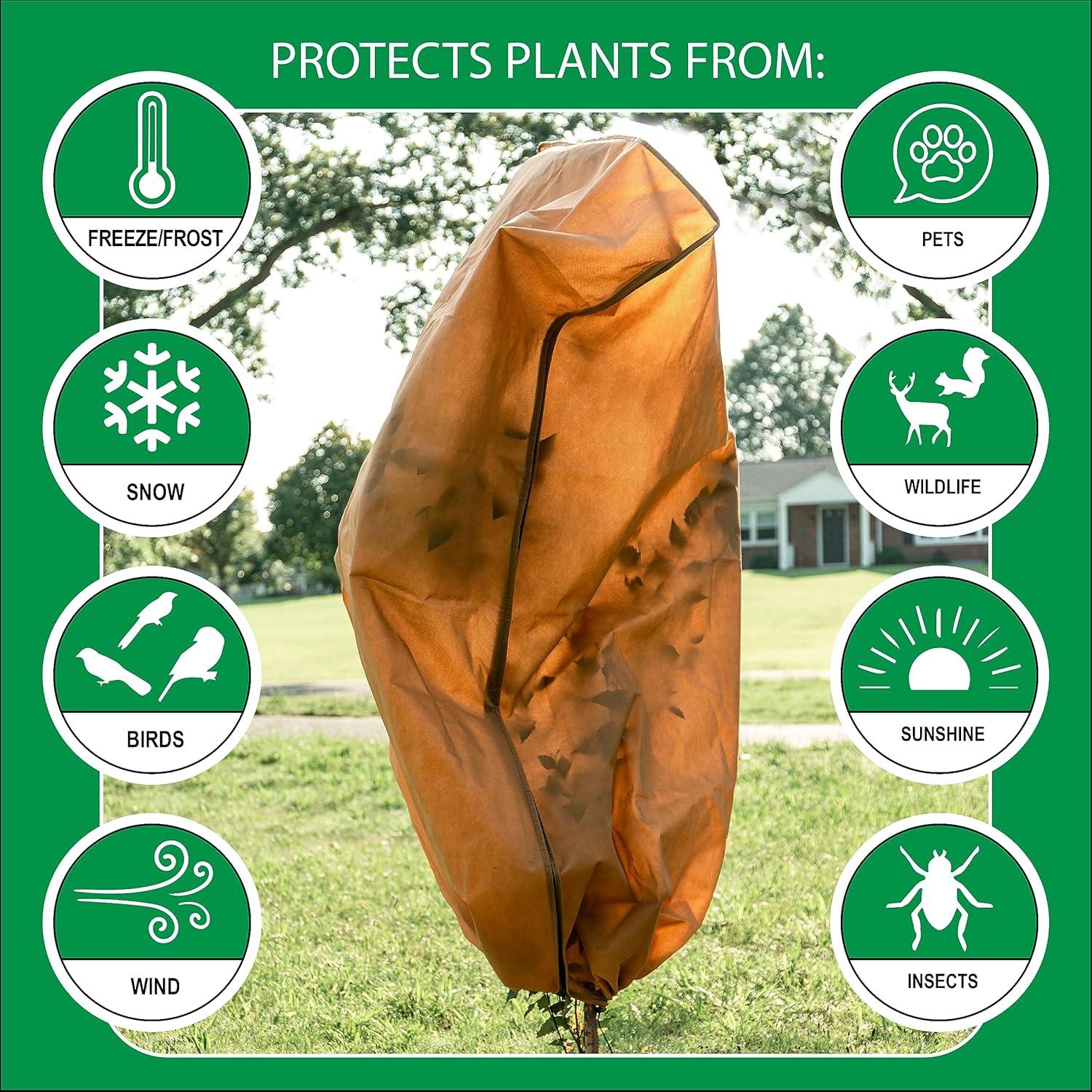 Brown Polypropylene Frost Protection Plant Covers with Drawstring and Zipper, 48" x 72"