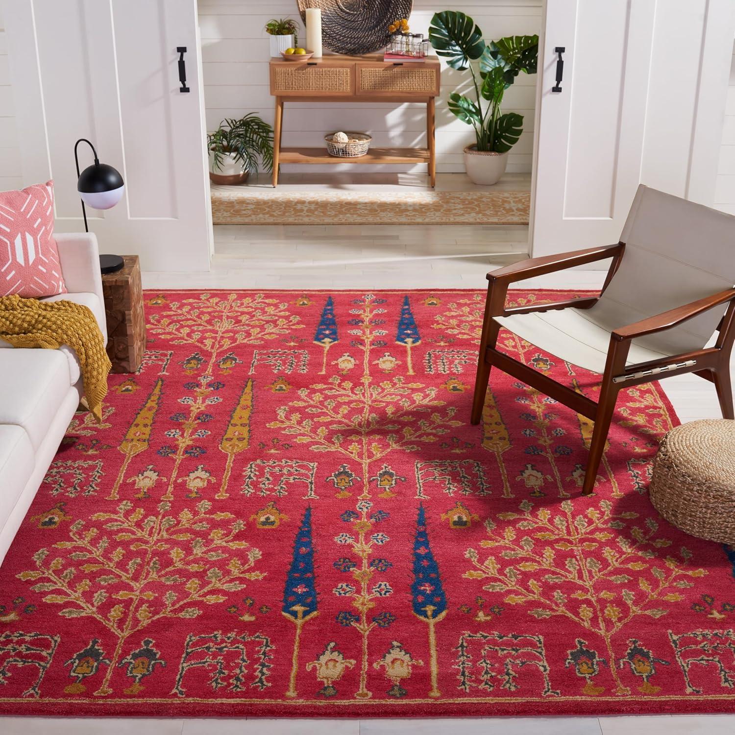 SAFAVIEH Heritage Kynaston Floral Wool Area Rug, Red/Multi, 9' x 12'