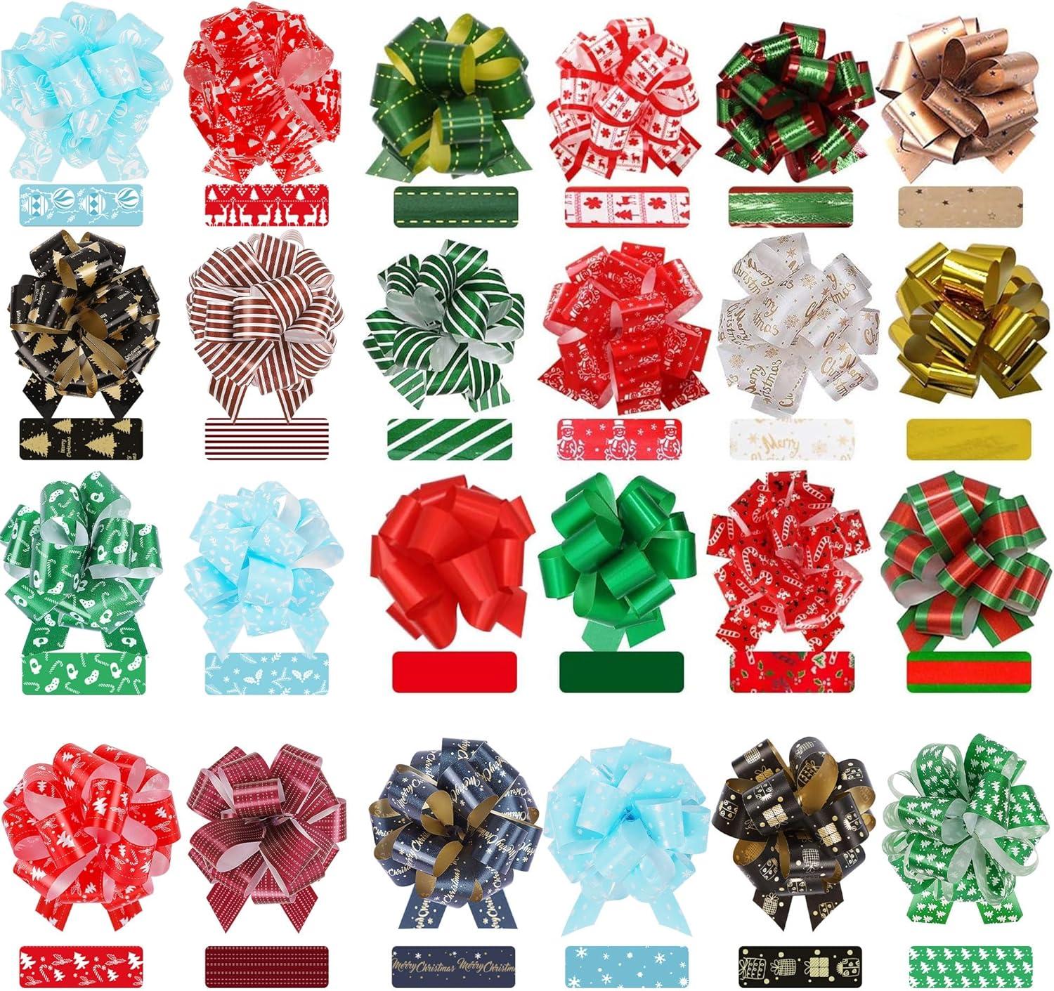 Assorted Colorful Christmas Pull Bows for Gift Wrapping, 48 Pieces