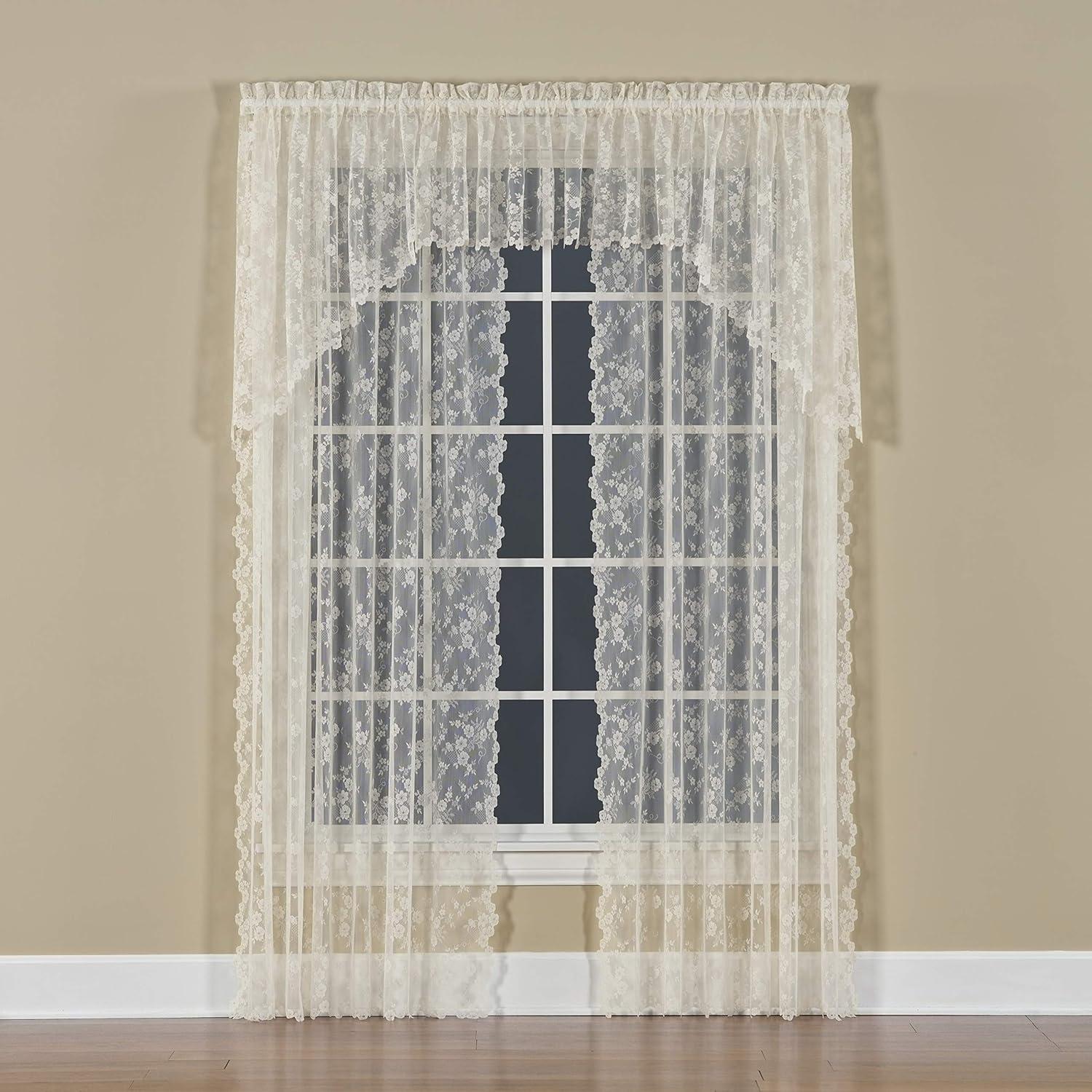 Saturday Knight Ltd Petite Fleur Collection High Quality And Lace Fresh Flowers Window Panel - Ivory