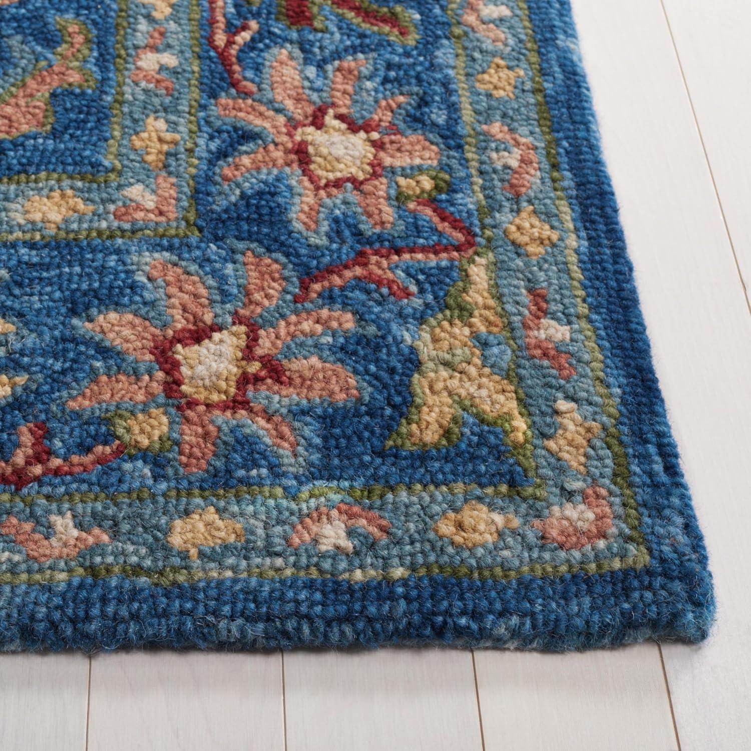 Handmade Blue and Green Wool Floral 6' x 9' Area Rug