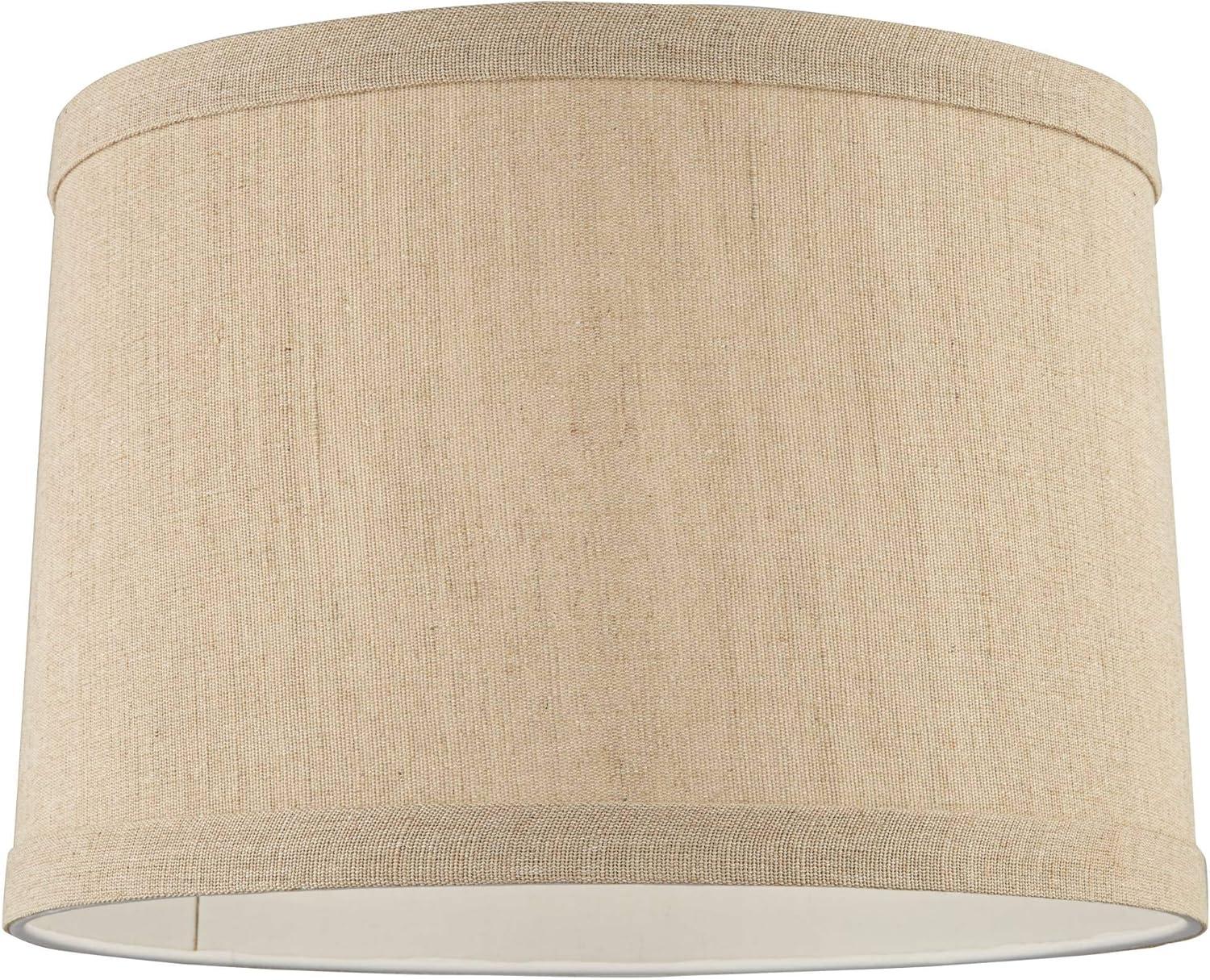 Springcrest Taupe Linen Small Hardback Drum Lamp Shade 15" Top x 16" Bottom x 11" Slant x 11" High (Spider) Replacement with Harp and Finial