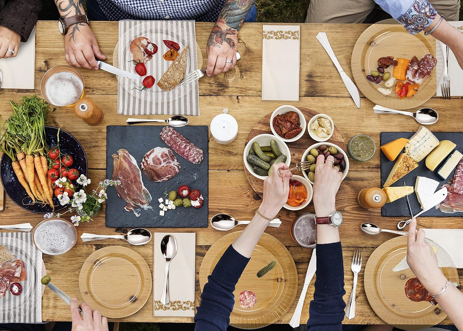 Perfect Settings Tableware 50 Pcs Clear Plastic Disposable Party Dinnerware Combo Set Dinner and Salad Size Plates (Set of 25)