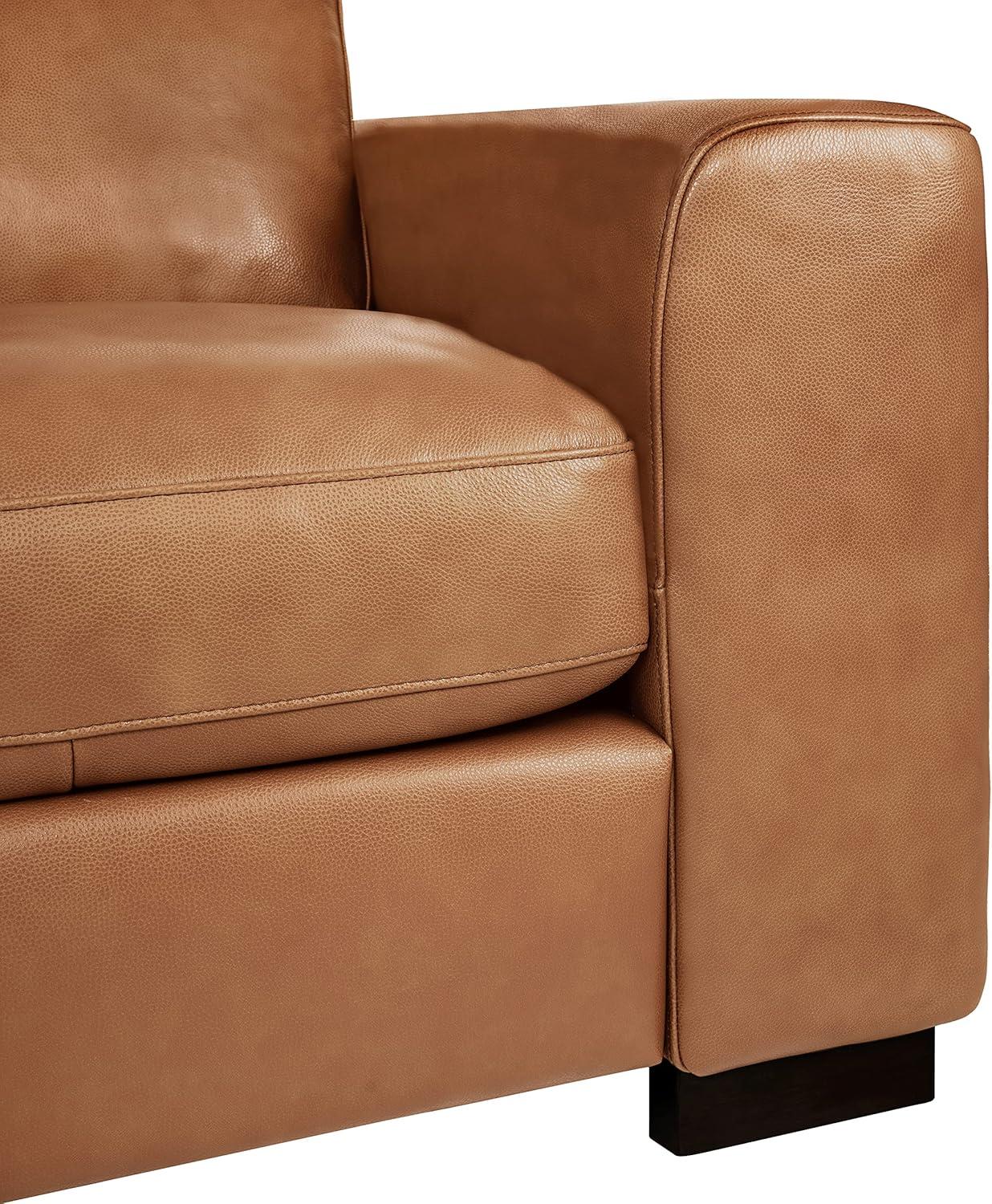 Freya Contemporary Oversized Genuine Leather Sofa by Naomi Home-Color:Tan