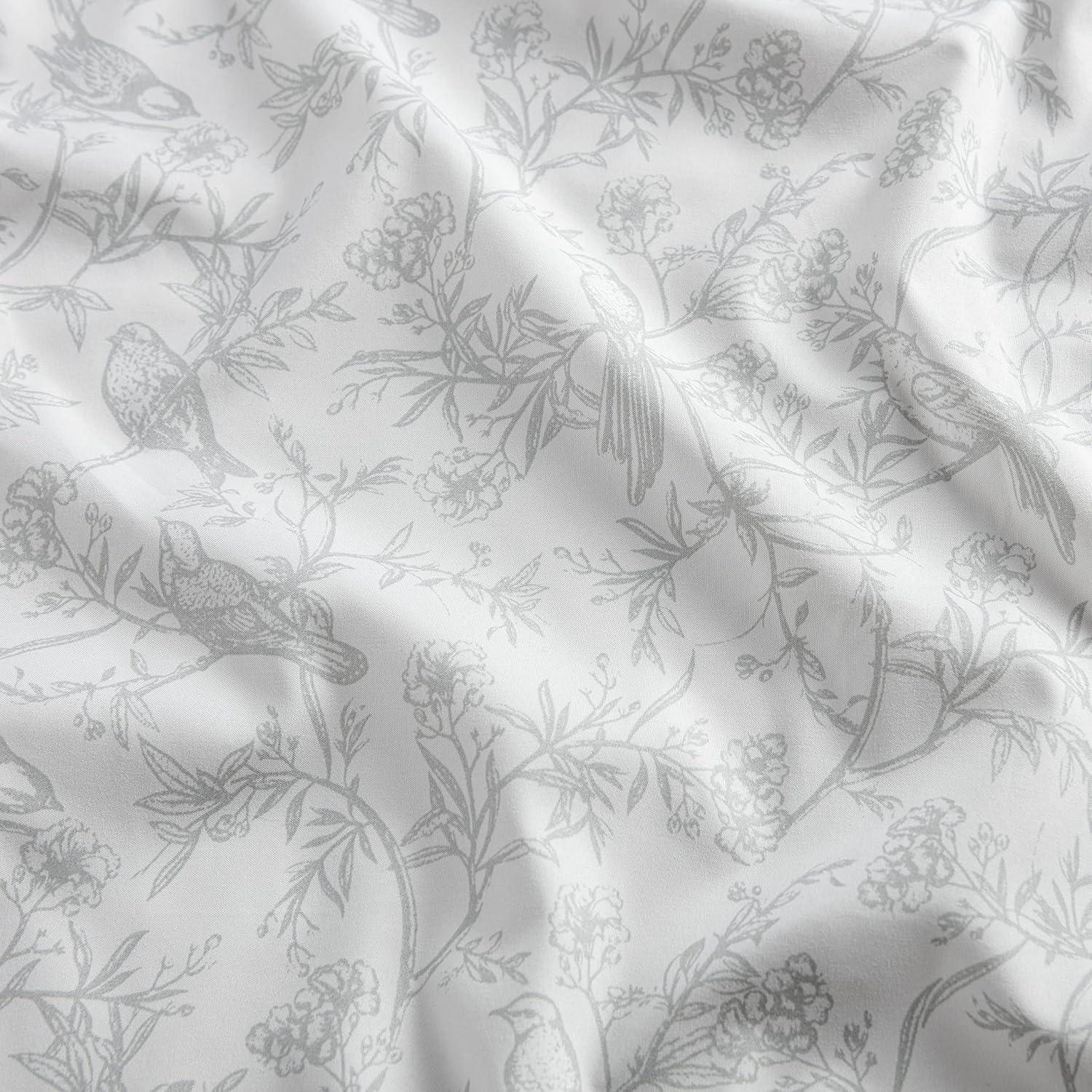 Chanasya Sage Birds Botanical Toile Print Microfiber Sheet Set