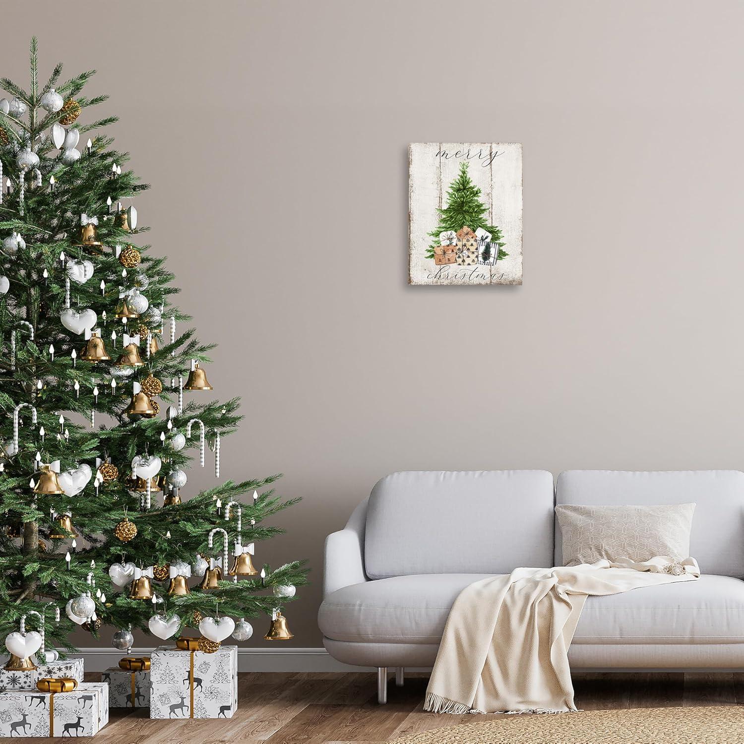 Stupell Industries Rustic Distressed Merry Christmas Tree Illustration Design by Deborah Brown, 16" x 20"