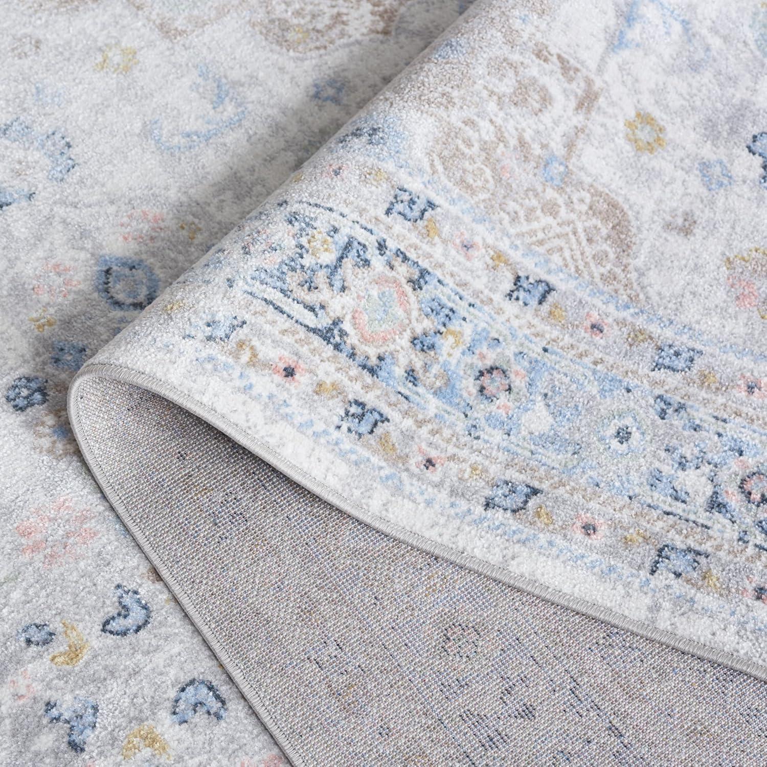 SAFAVIEH Bayside Zoja Oriental Polyester Machine Washable Runner Rug, Grey/Blue, 2'2" x 8'