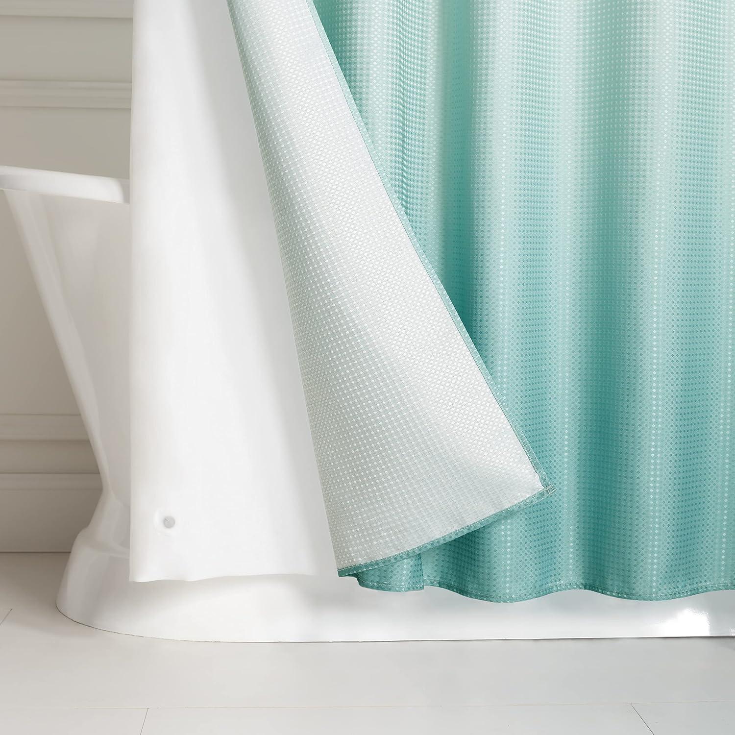 Creative Home Ideas Bathroom Sets with Shower Curtain and Rugs| Shower Curtain Sets with Rugs, Shower Curtain, Liner Set, 2 Chenille Bathmats and 12 Hooks | 70 x72 | White/Turquoise Ombre