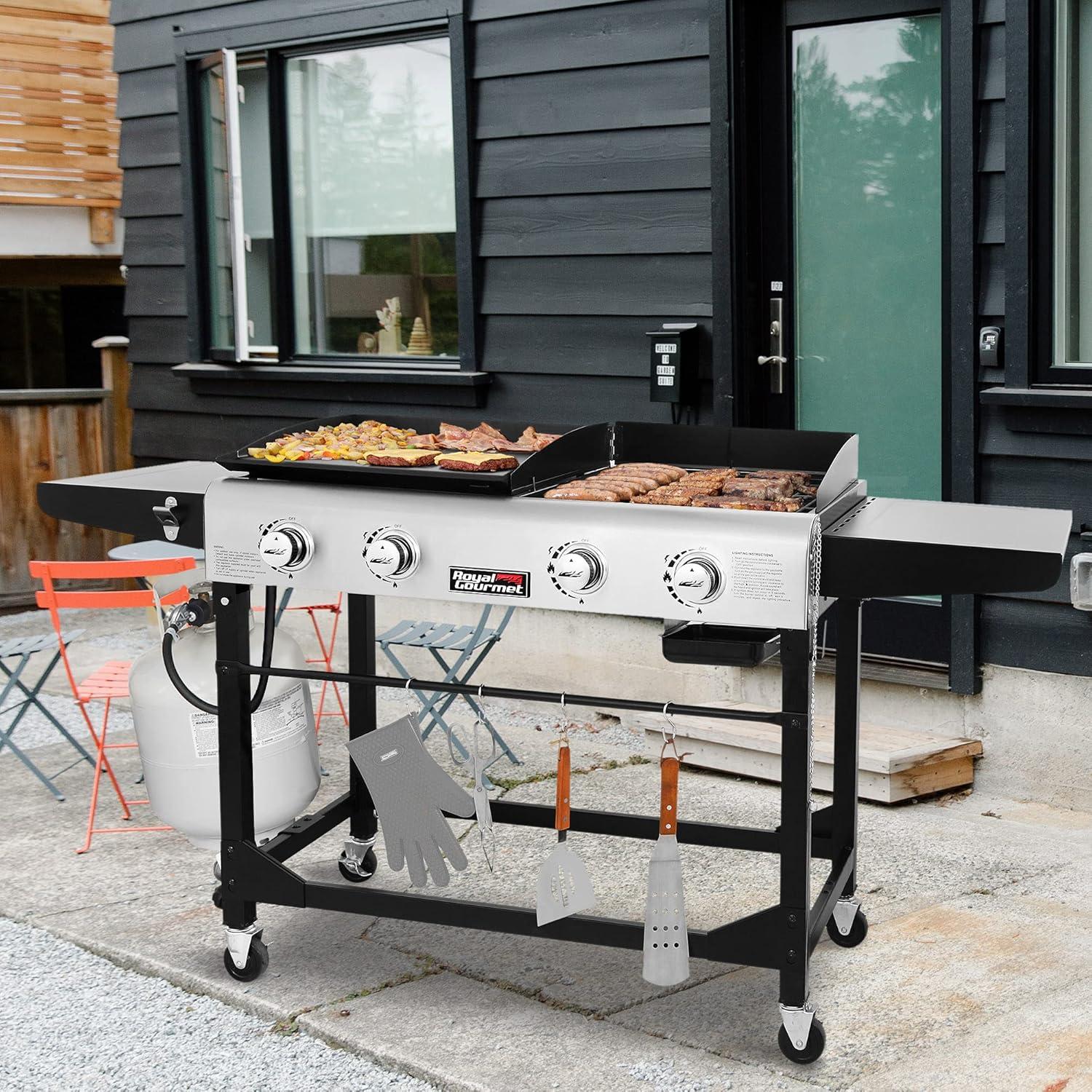 Royal Gourmet 4 - Burner Gas Grill and Griddle Combo with Side Table