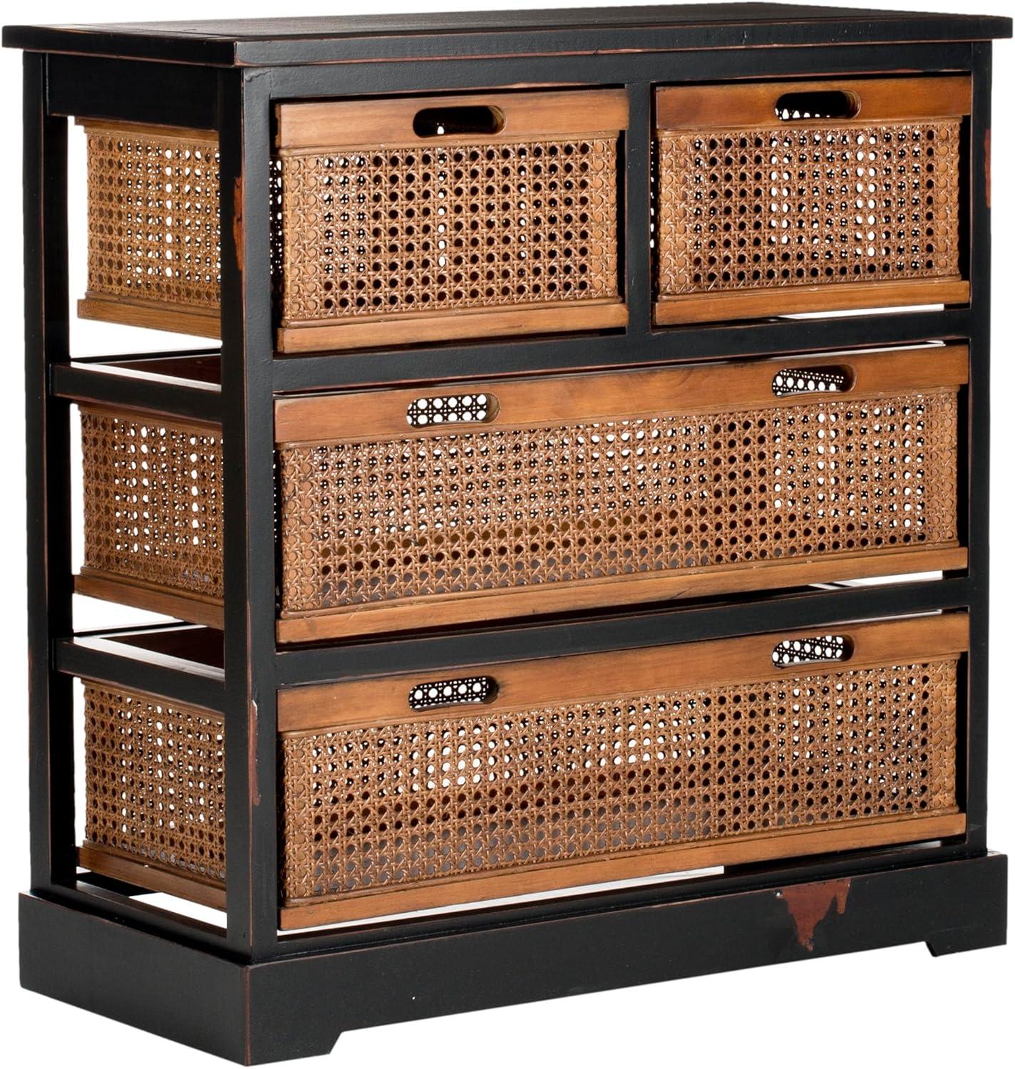 Colonial Charm Black Pine 4-Drawer Unit with Amber Cane Baskets