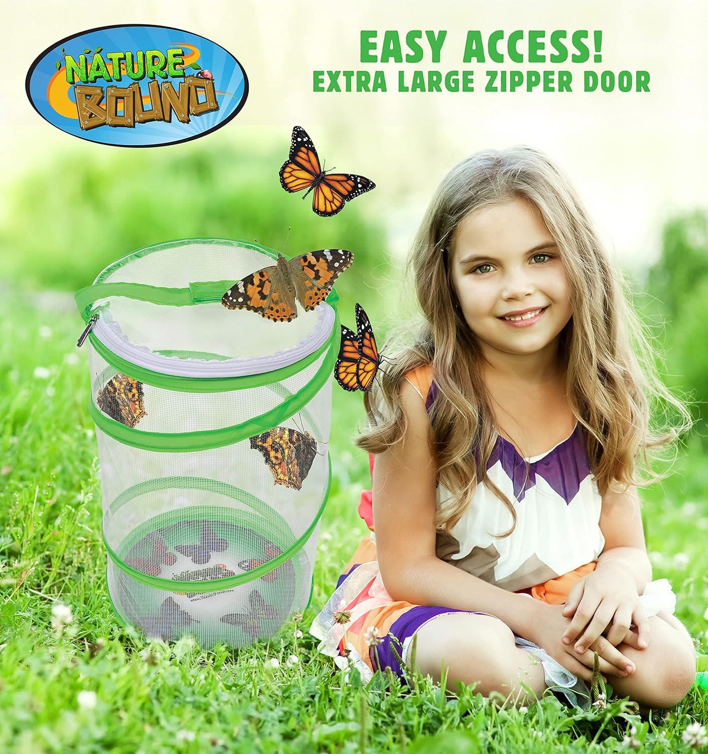Nature Bound Butterfly Growing Kit - Live Caterpillar to Butterfly Project for Kids - Includes Voucher for Caterpillars, Green Pop-Up, Durable Nylon