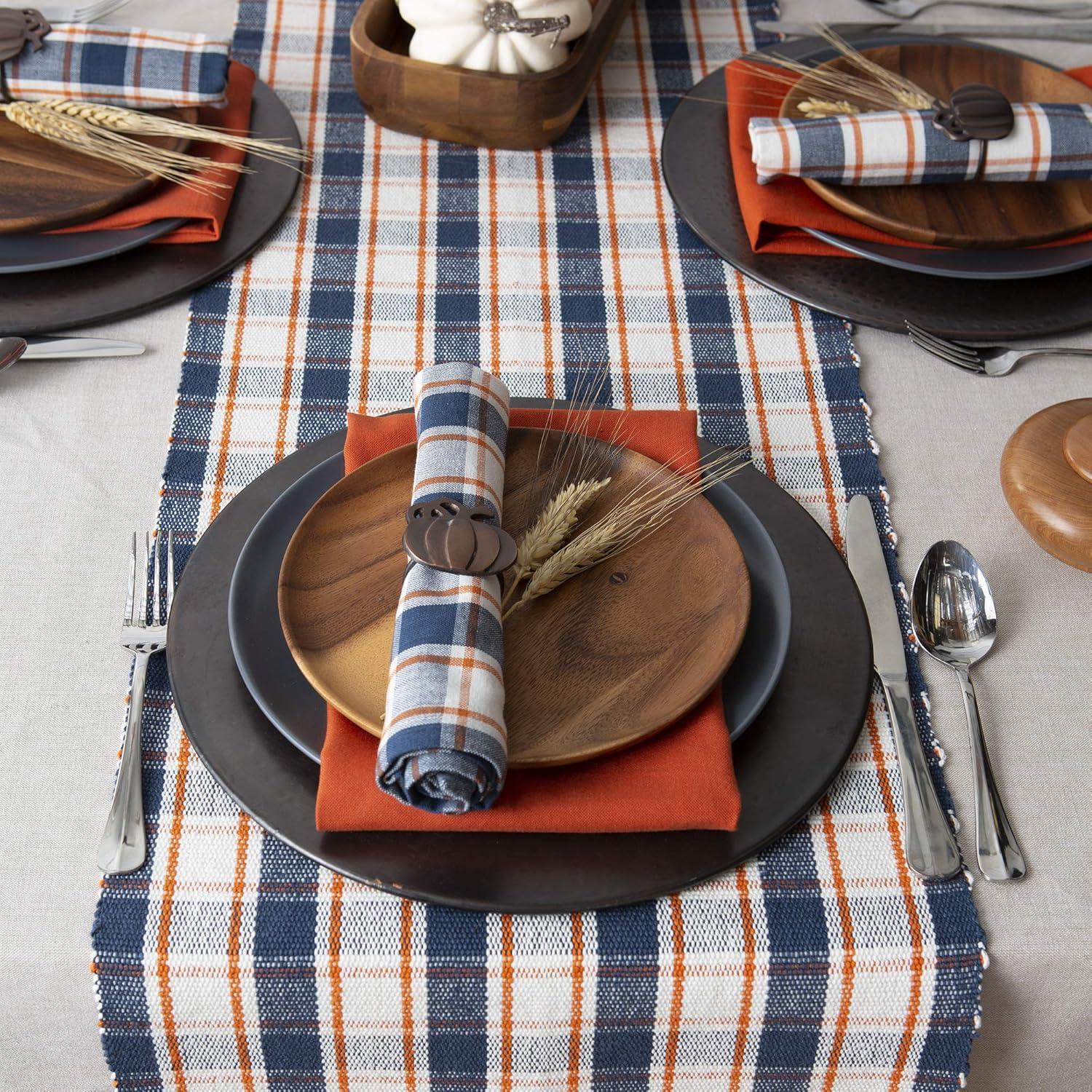 Rustic Navy and Orange Plaid Cotton Napkin Set of 6