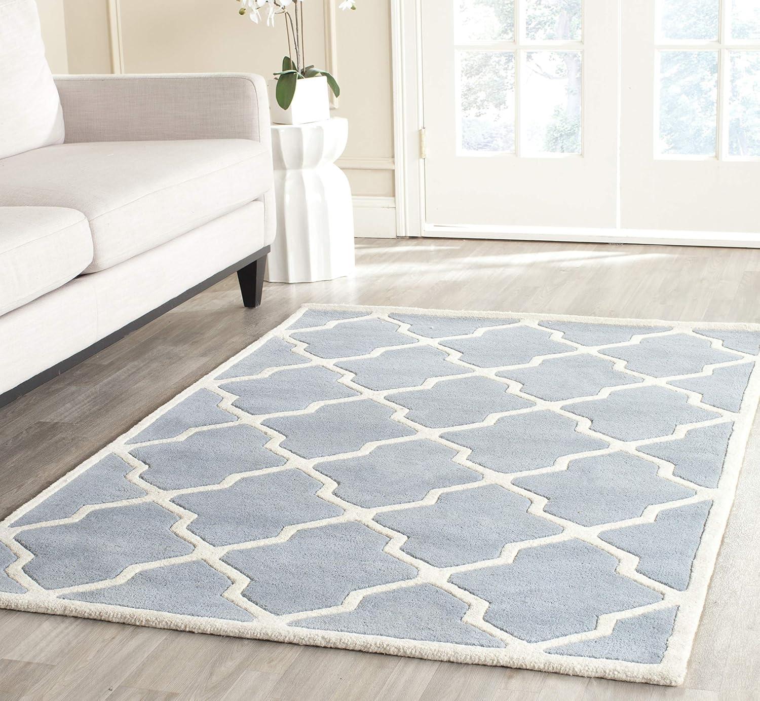 SAFAVIEH Chatham Franklin Geometric Quatrefoil Wool Area Rug, Blue/Ivory, 3' x 5'