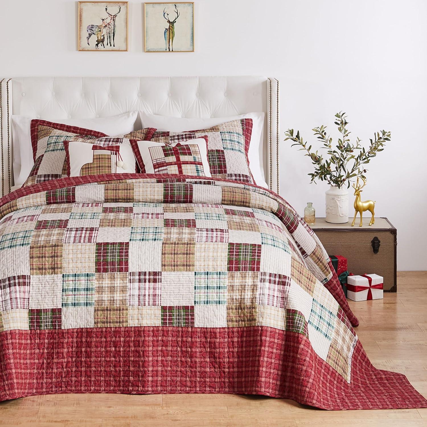 Greenland Home Fashions 3pc Oxford 100% Cotton Traditional Bedspread Bedding Set Red