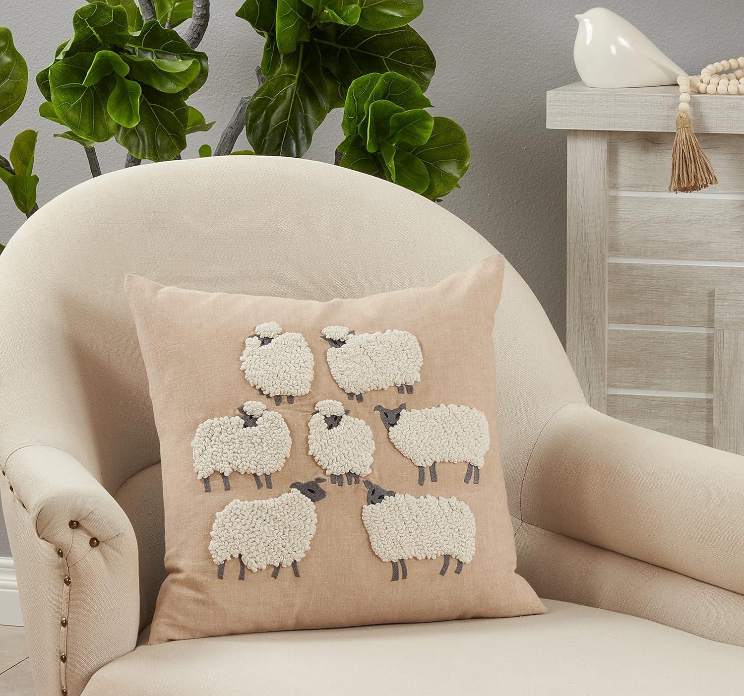 Saro Lifestyle Embroidered Sheep  Decorative Pillow Cover