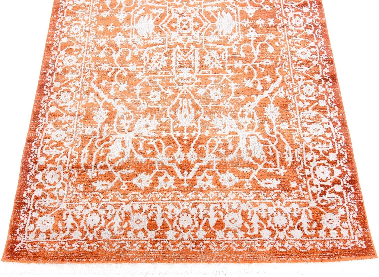 Terracotta and Ivory Abstract Synthetic Indoor Area Rug