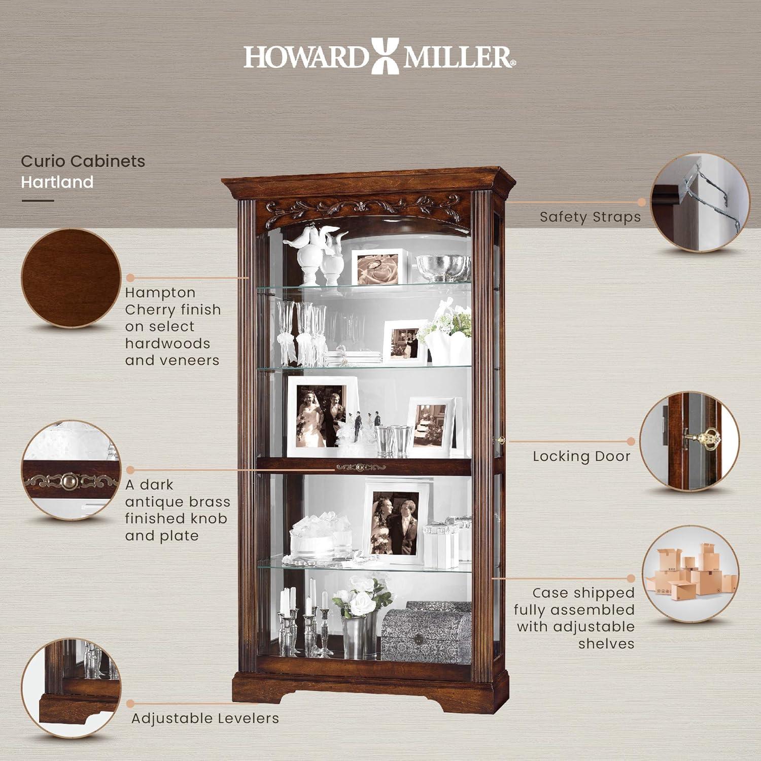 Hartland Traditional Brown Lighted Curio Cabinet with Adjustable Glass Shelves