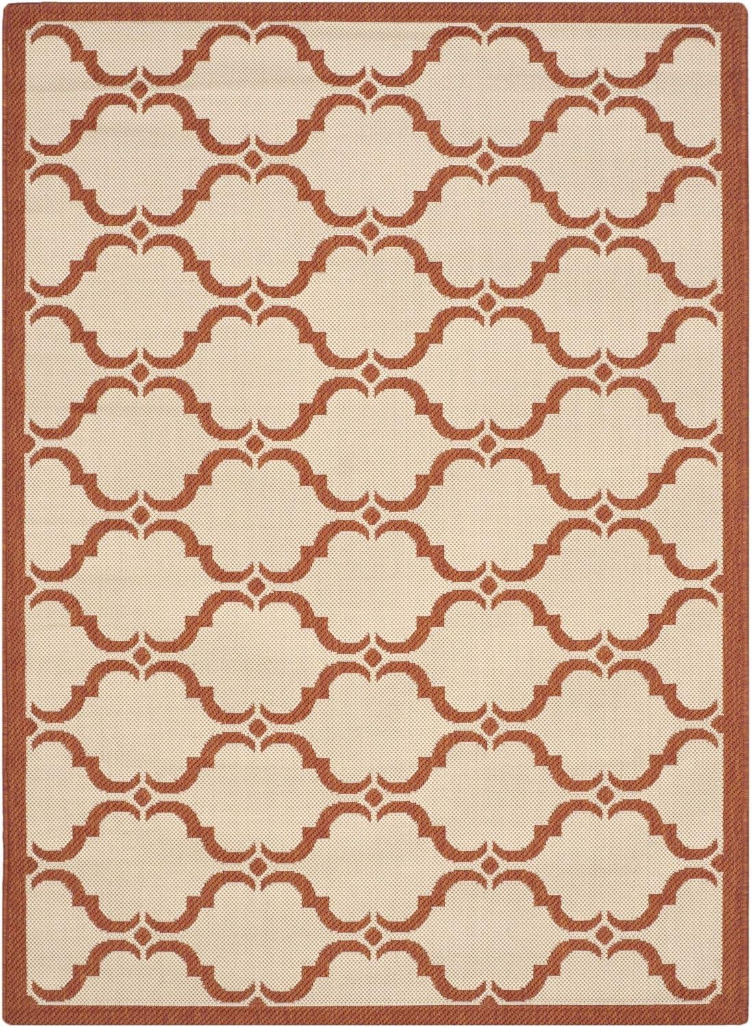 Beige and Terracotta Rectangular Synthetic Trellis Rug 4' x 5'7"