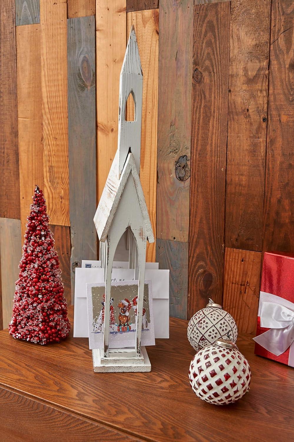 Gallerie II 24" Rustic White Church Chapel w/ White Roof Easter & Christmas Card Mail Holder