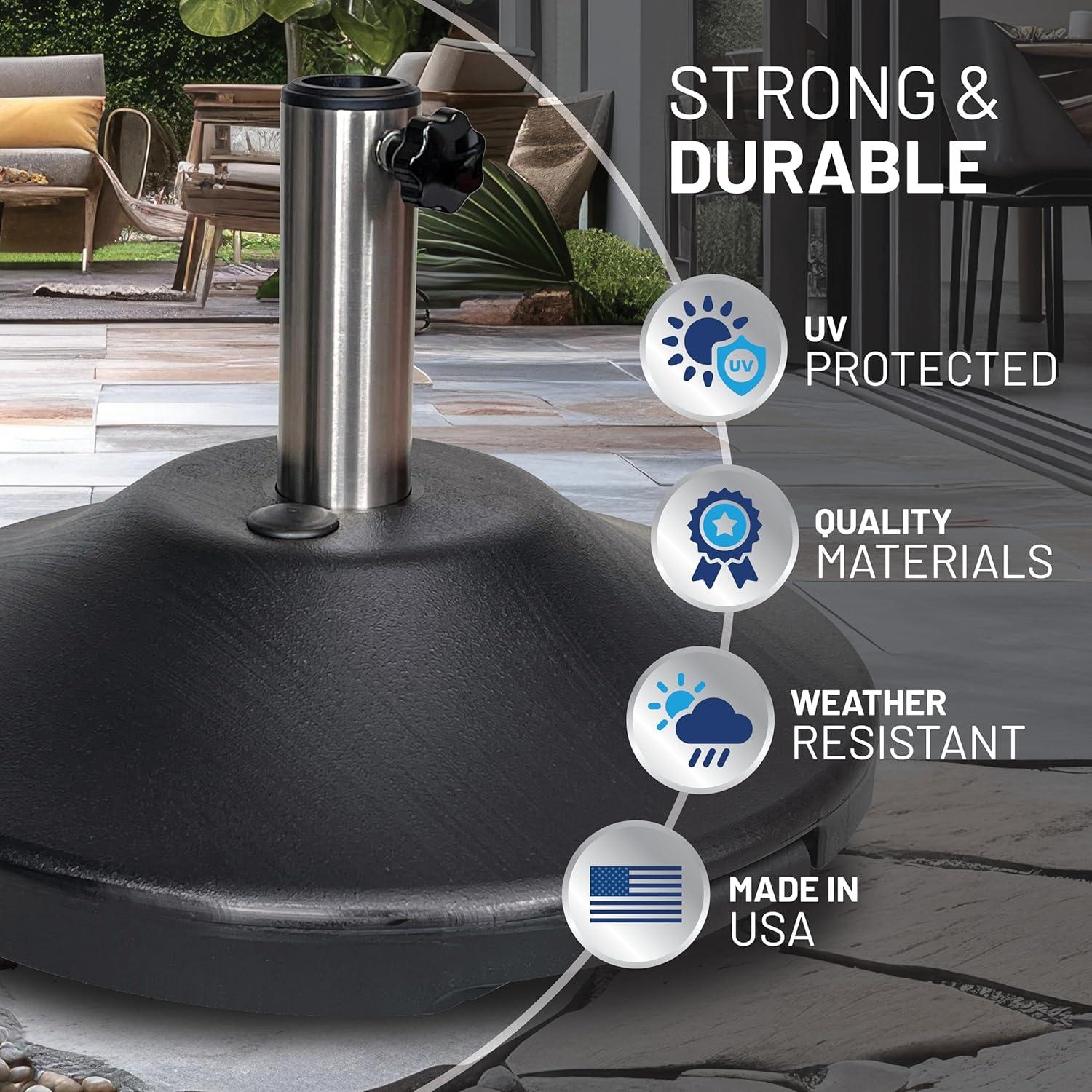 Black Stainless Steel Fillable Patio Umbrella Base with Wheels