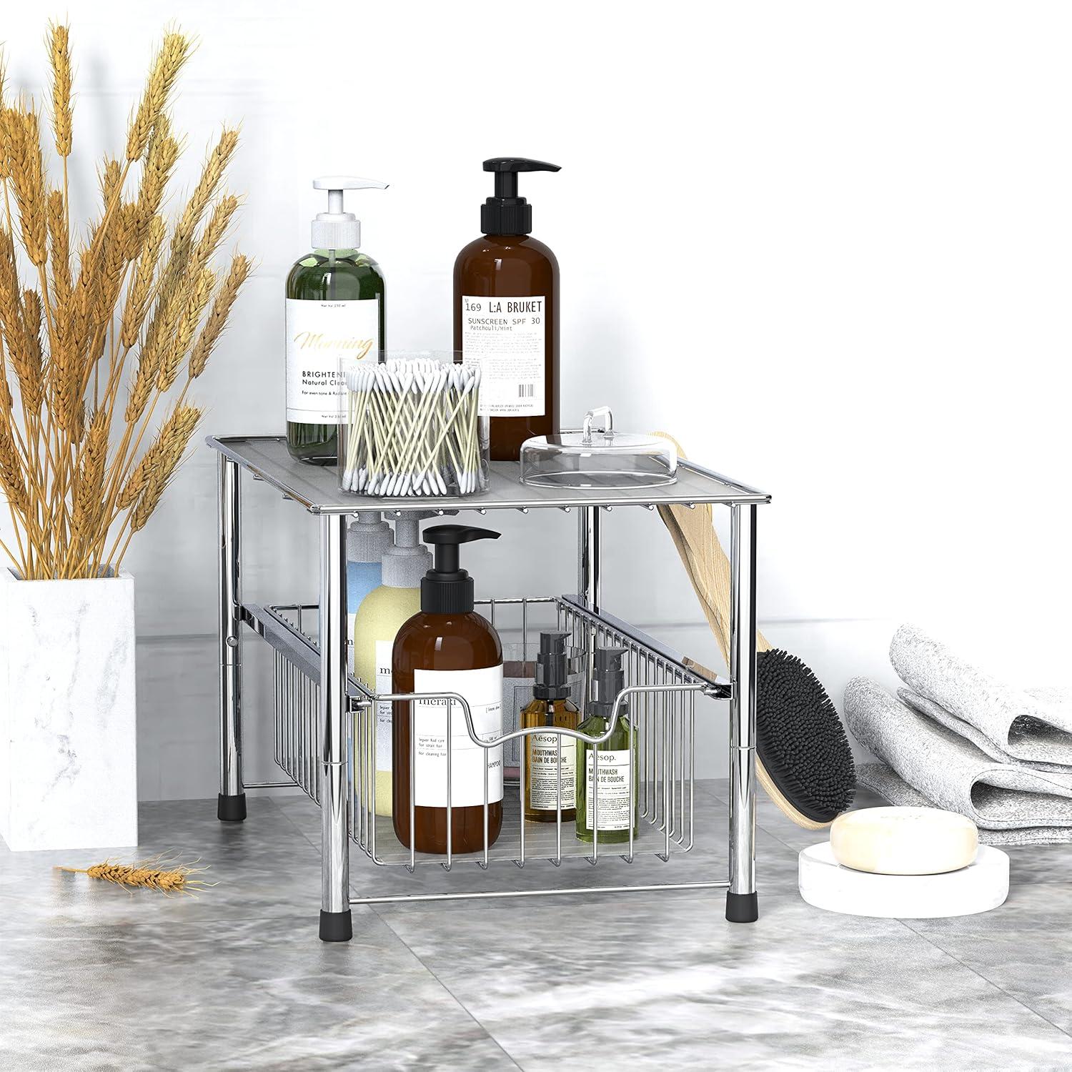 Chrome Stackable Metal Cabinet Organizer Basket Drawer