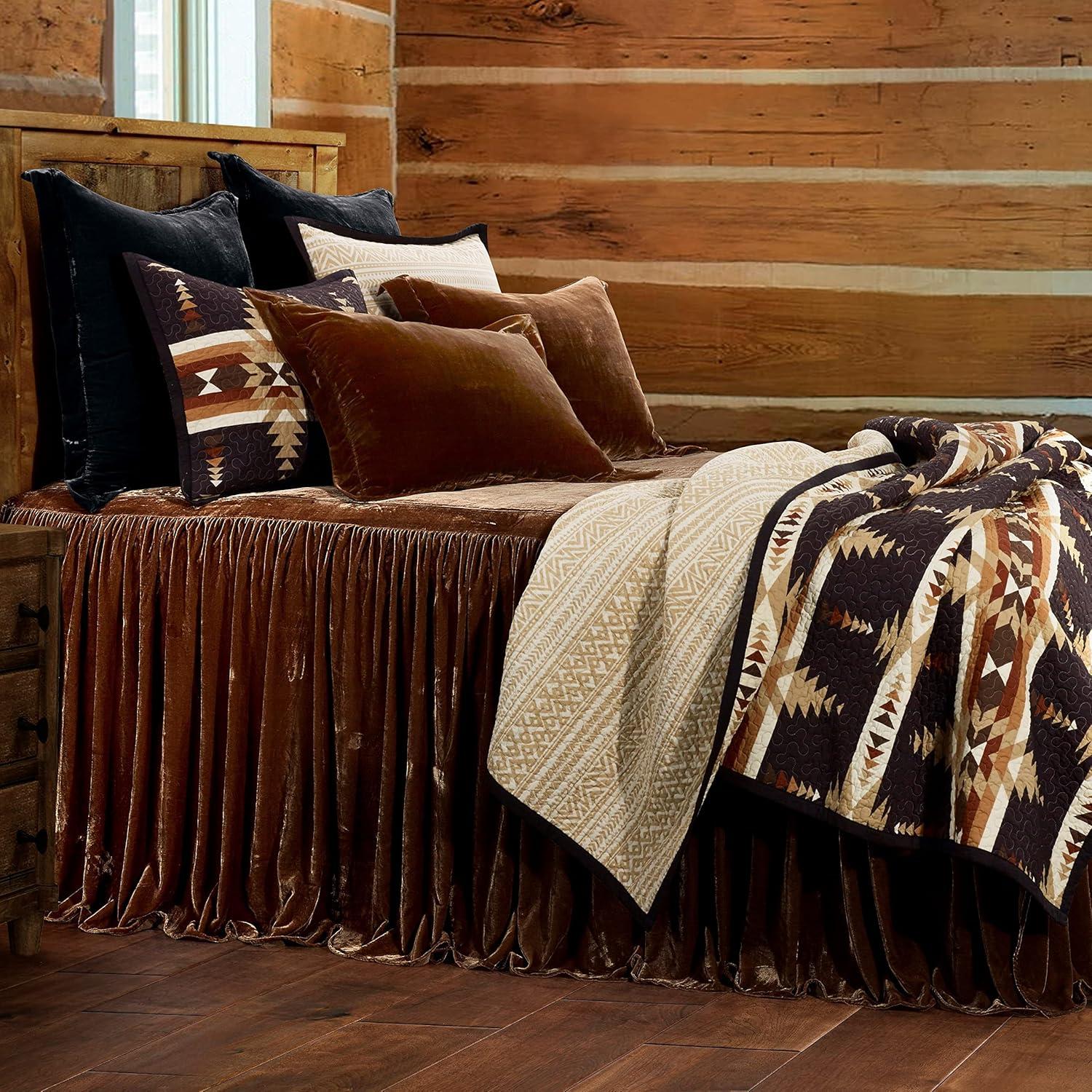 Yosemite Brown Tan White Aztec Print Southwestern Rustic Cotton Reversible Quilt Set