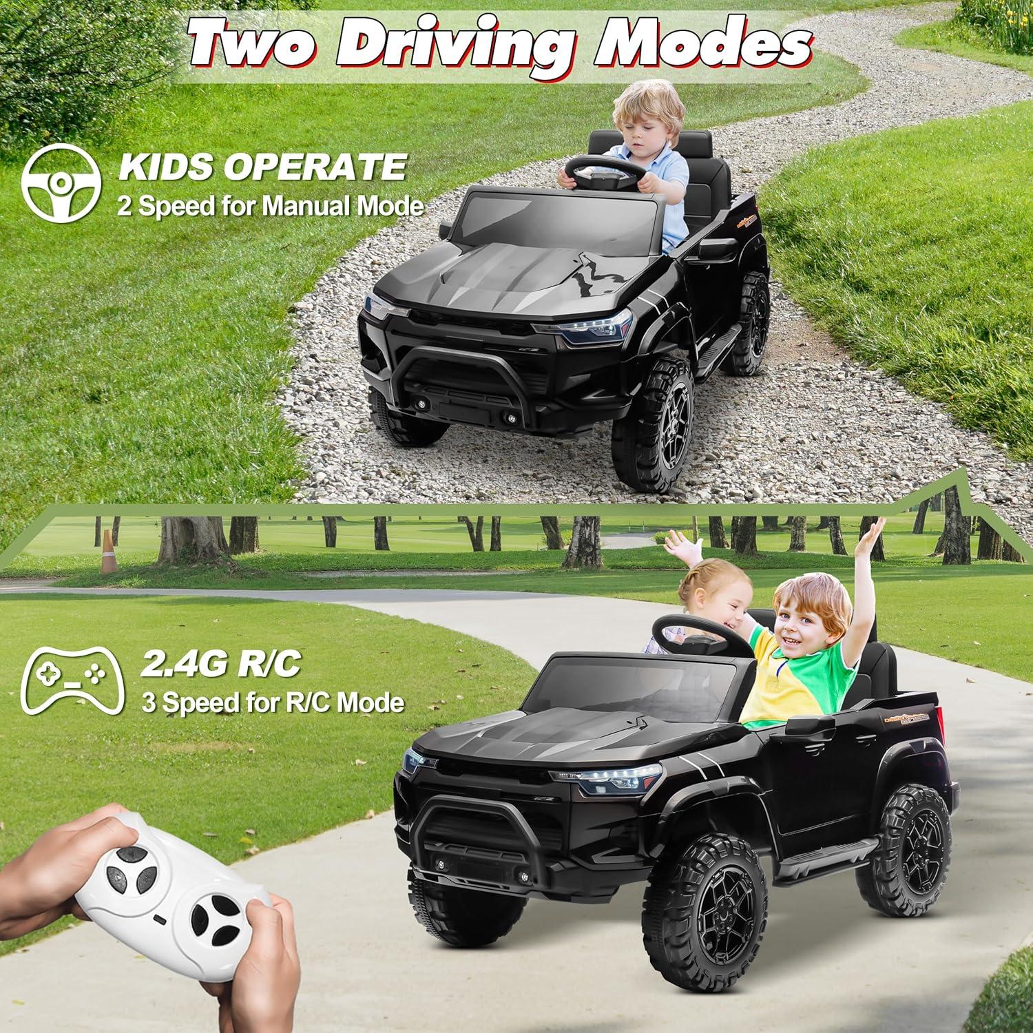 Hikiddo 4WD 2-Seater Electric Car for Kids, 24V 10Ah Ride on Toys Truck for Big Kids w/ Remote, 4x200W Motor - Black