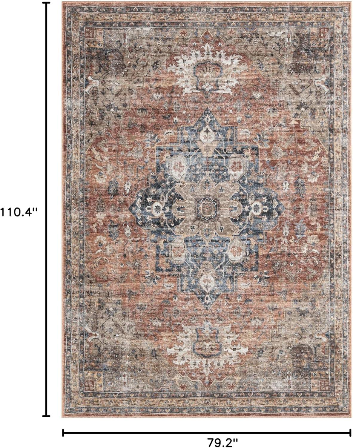 Everwash™ Callaghan Esther Bohemian Medallion Machine Washable Area Rug, Rust/Navy Blue, 6'6"x9'2"