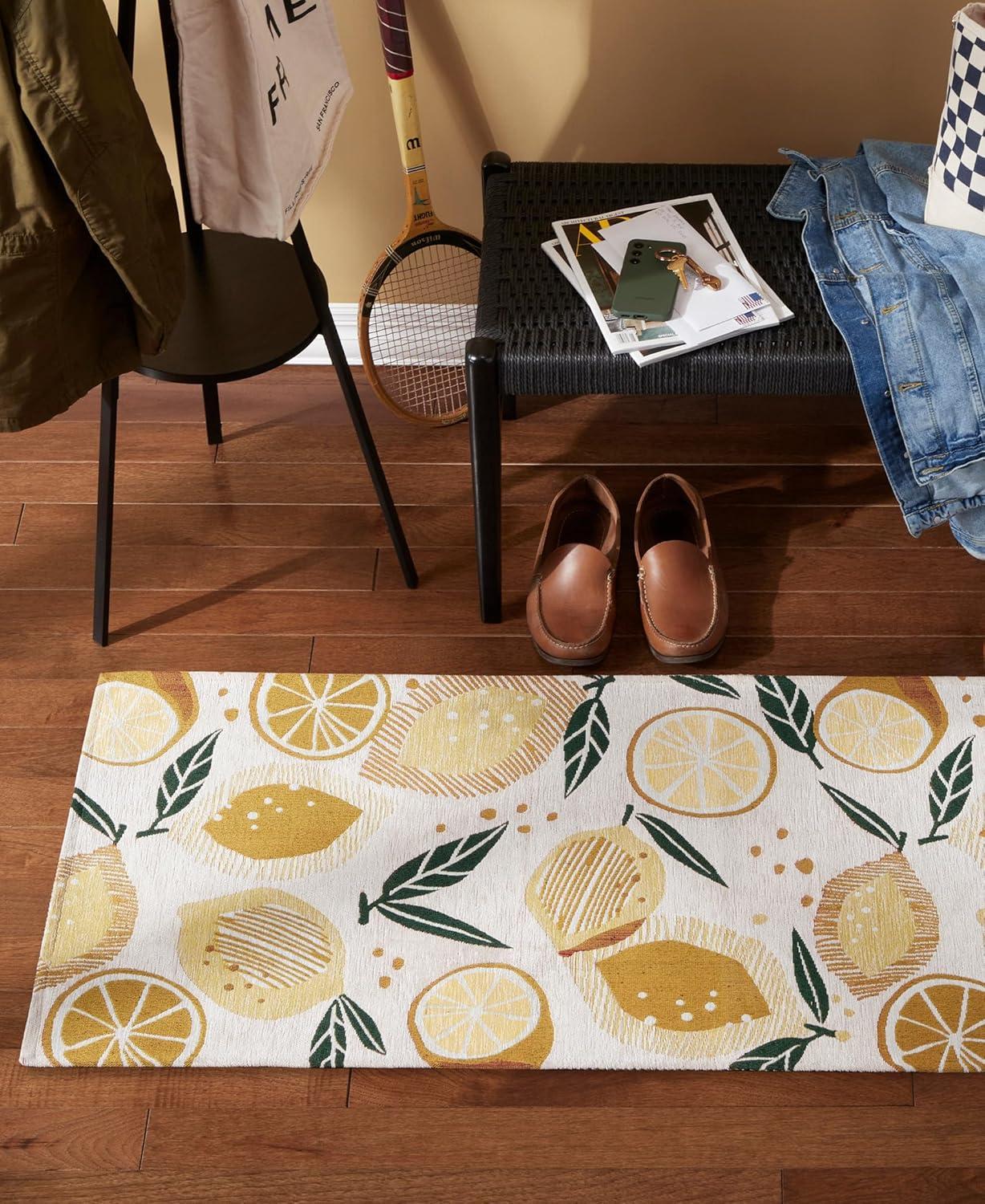 Livie Cream Lemon Print Washable Kitchen Runner Rug