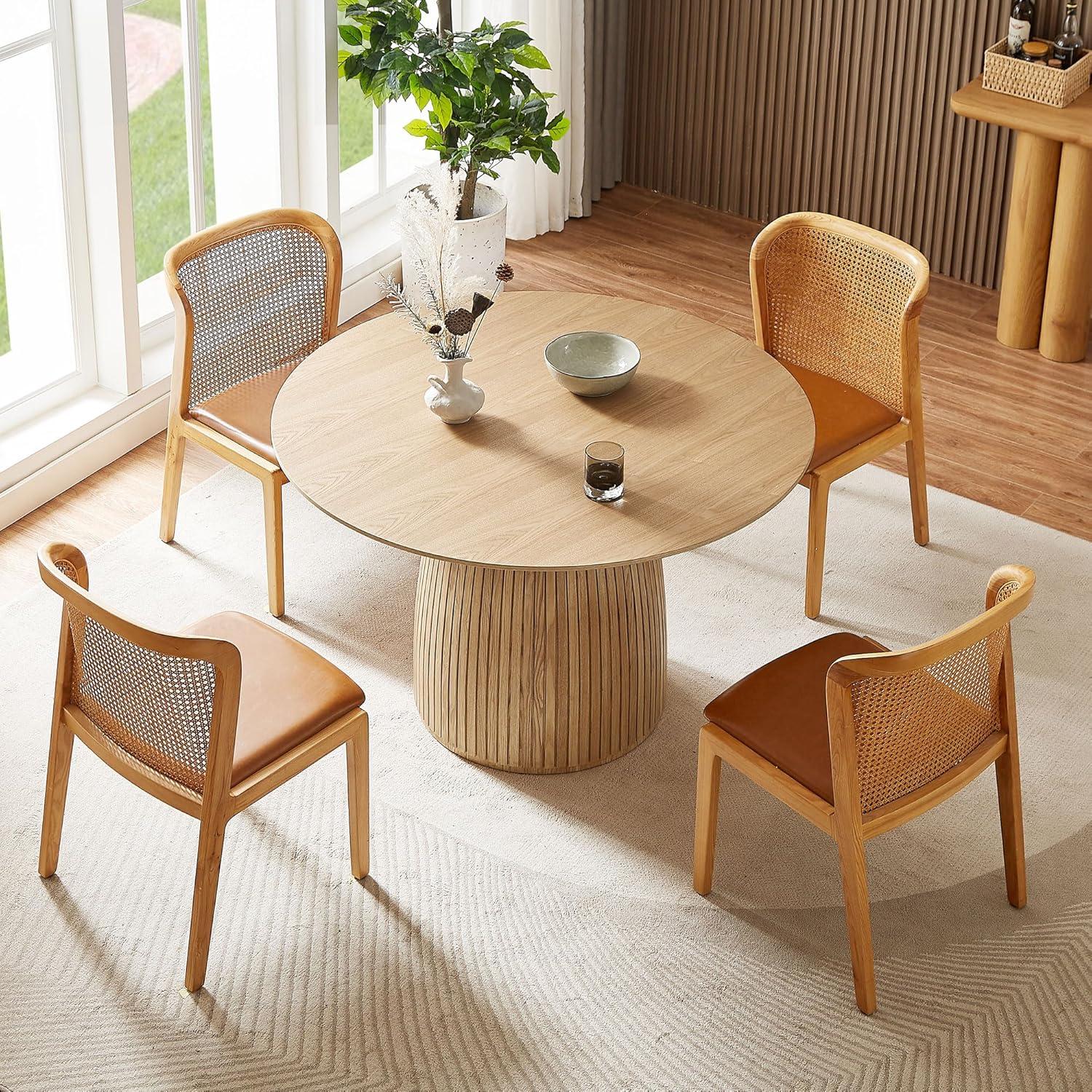 47'' Round Oak Pedestal Dining Table with MDF Top