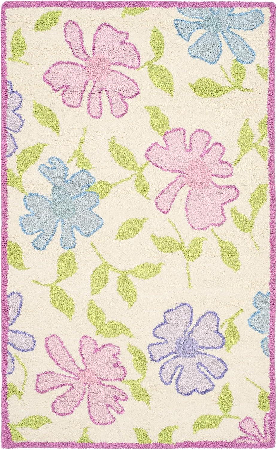 SAFAVIEH Kids Floral Sandy Floral Cotton Area Rug, Ivory/Pink, 4' x 6'