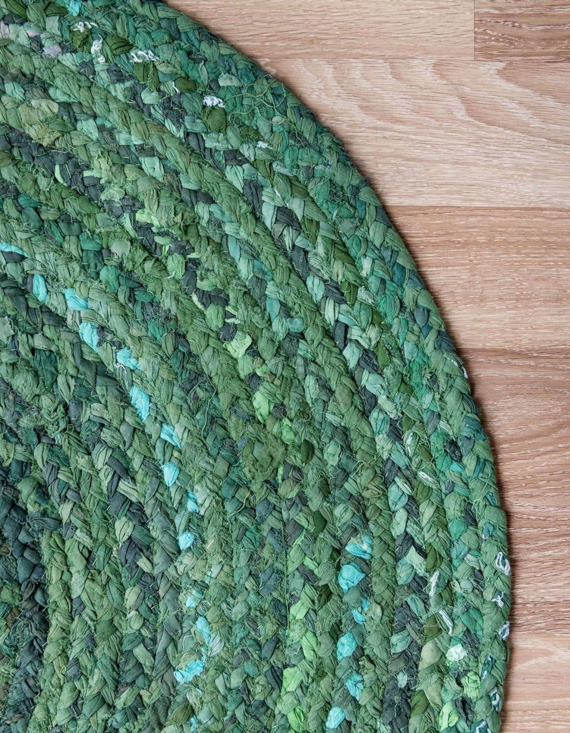 Unique Loom Braided Chindi Collection Area Rug - Layer (8' Round Green/Hunter Green)