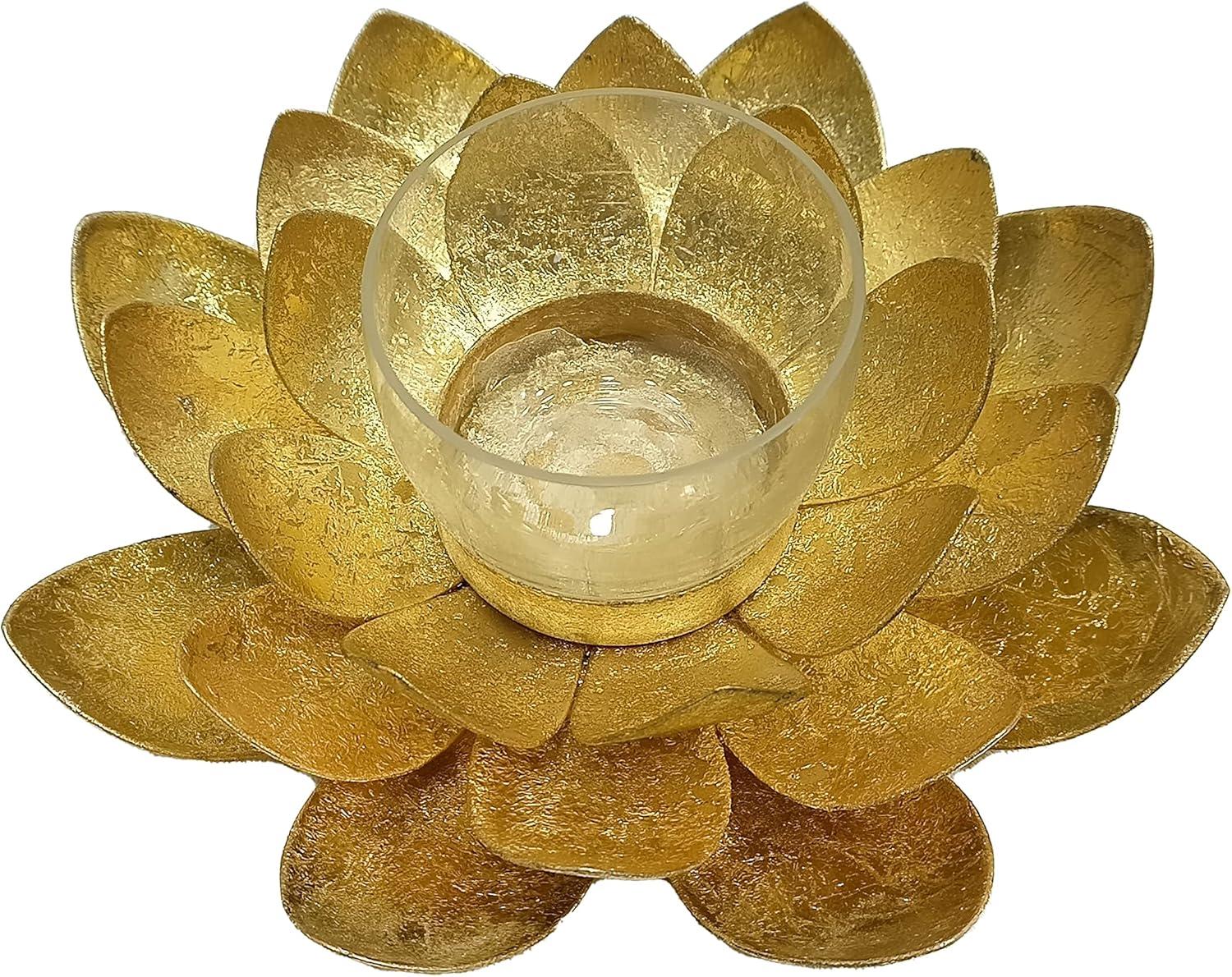 Gold Lotus Flower Metal Votive Candle Holder