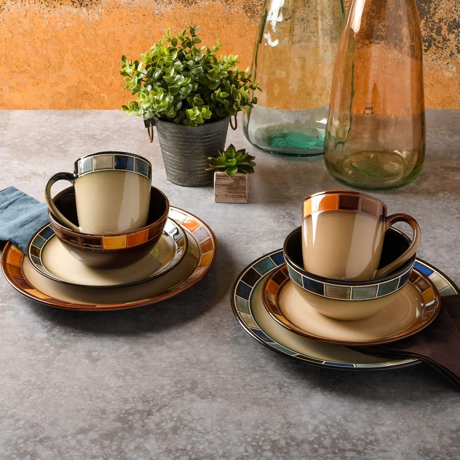 Gibson Elite Casa Estebana 16 Piece Dinnerware Plates, Bowls, & Mugs Set, Cream