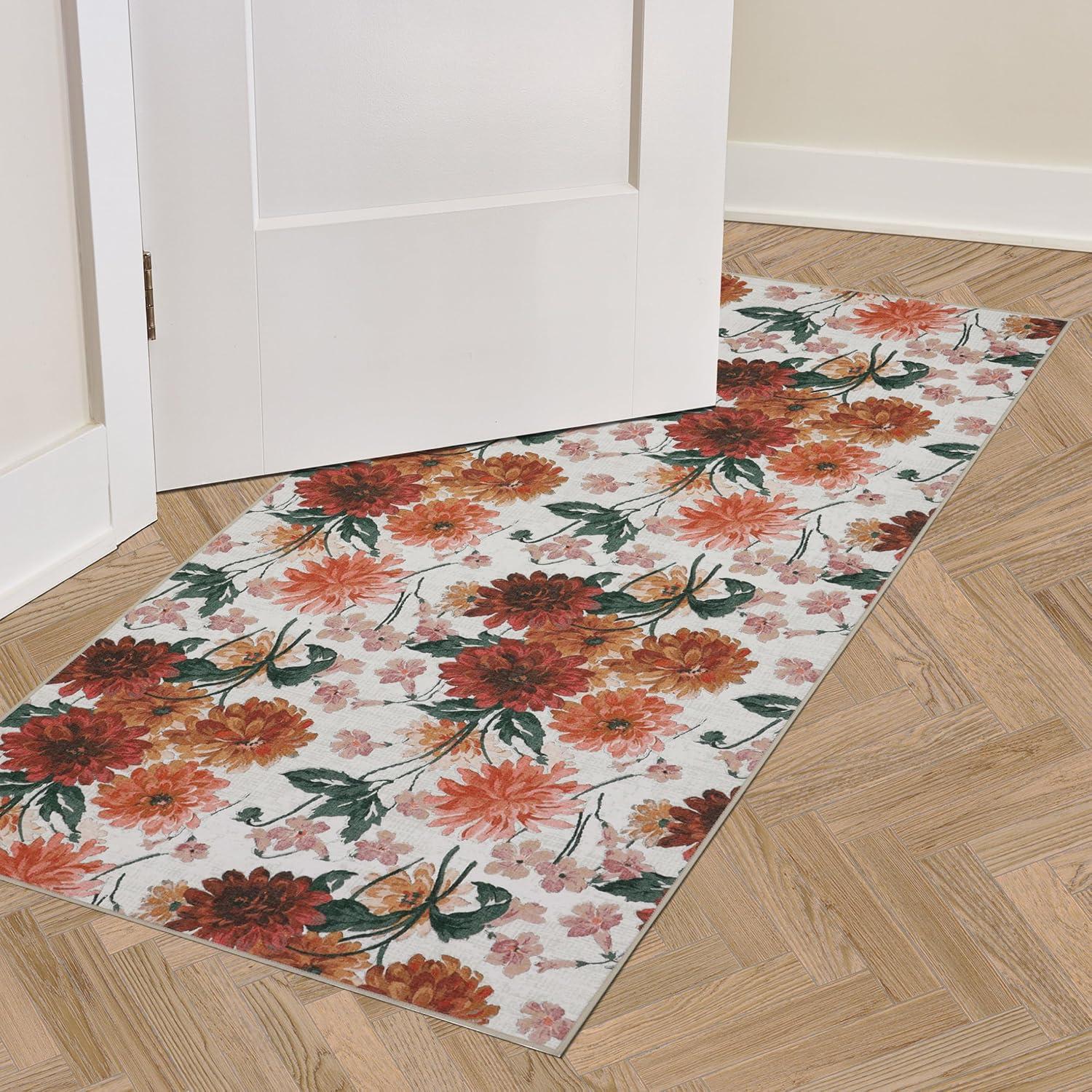 Laura Ashley Laura Ashley Dahlias Chenille Machine Washable, Slip Resistant Accent and Runner Rugs