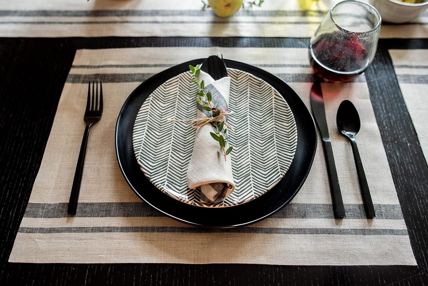 Solino Home French Stripe - 100% Pure Linen Placemats (Set of 4)