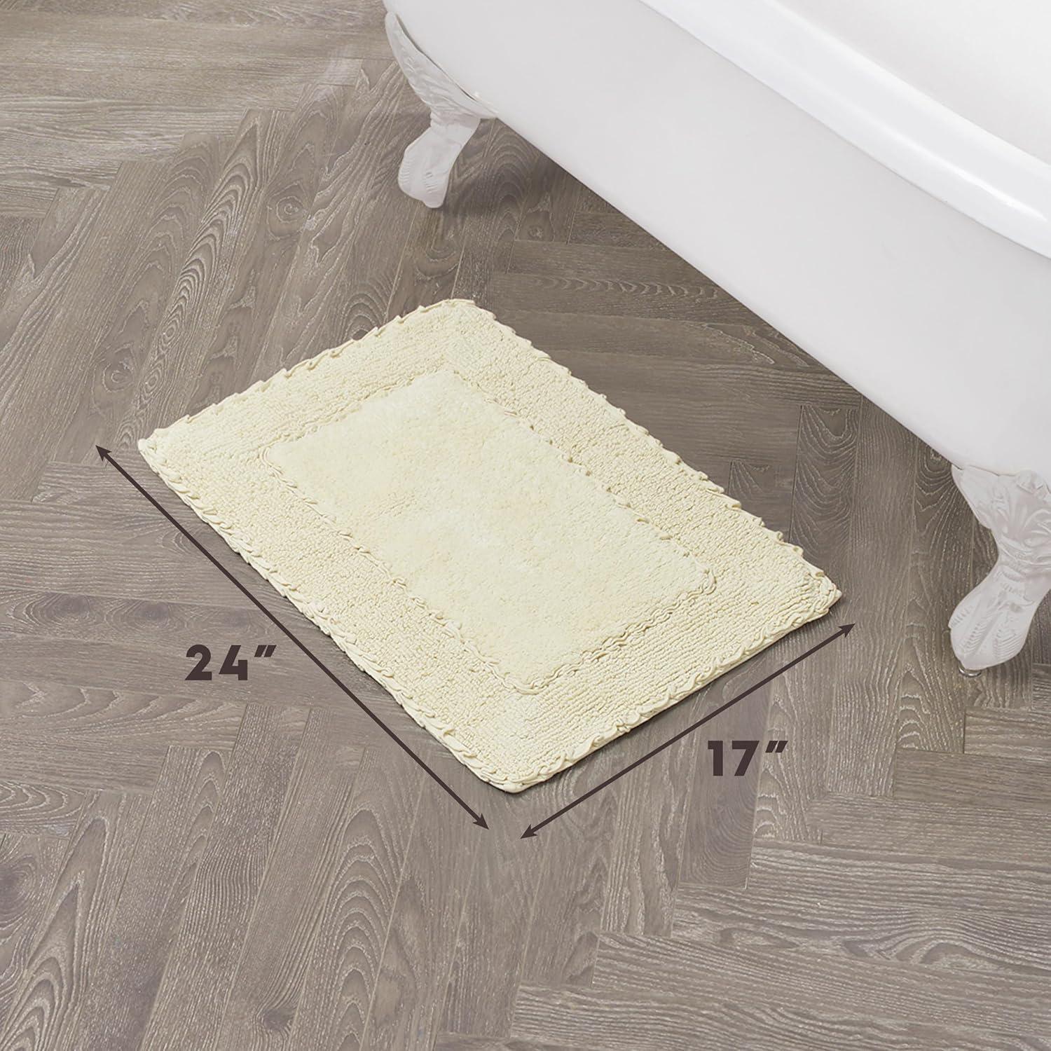 Ruffle Cotton Border Yellow 17 in. x 24 in. Bath Rug