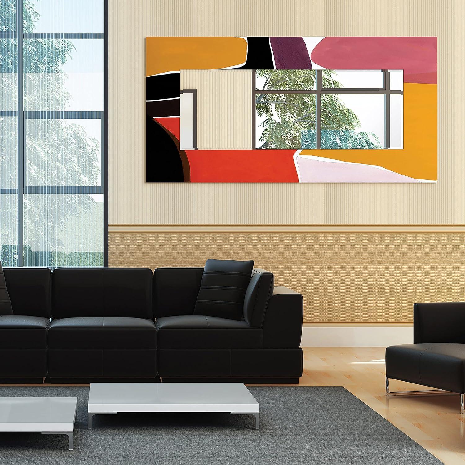 Empire Art Direct Finale I Rectangular Beveled Mirror on Free Floating Reverse Printed Tempered Art Glass, 72" x 36" x 0.4", Ready to Hang