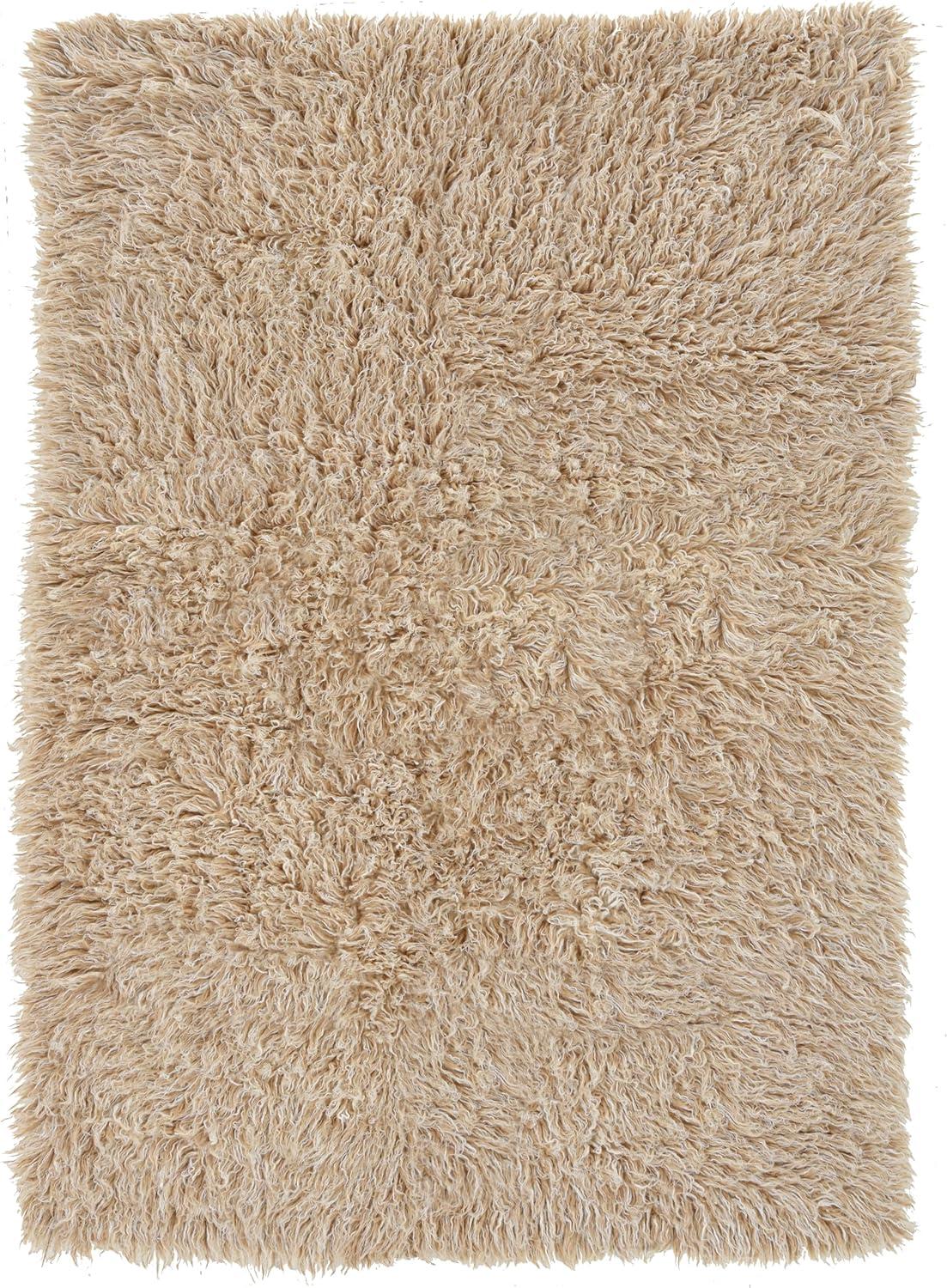 Aalish Flokati Wool Shag Hand Loomed Tan & Cream Rug