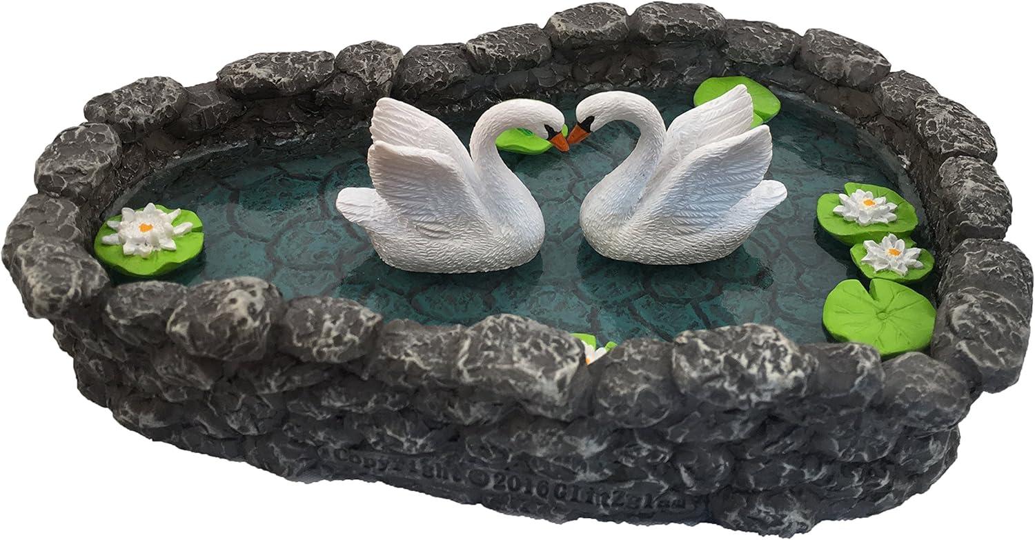 Swan Miniature Pond - LOVE is in the air!  A Miniature Swan Lake for a Miniature Fairy Garden and Miniature Garden Accessories by GlitZGlam
