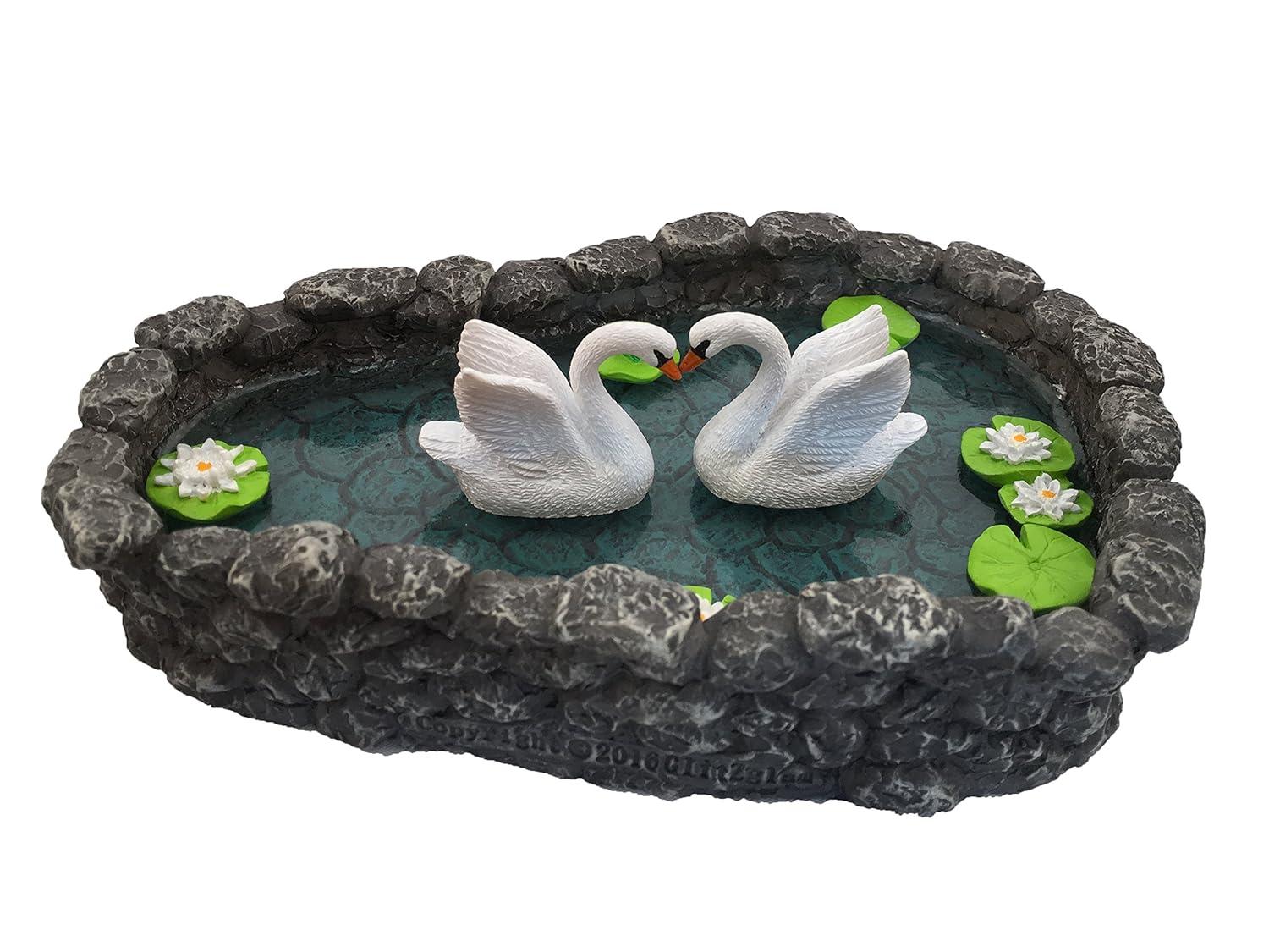 Swan Miniature Pond - LOVE is in the air!  A Miniature Swan Lake for a Miniature Fairy Garden and Miniature Garden Accessories by GlitZGlam