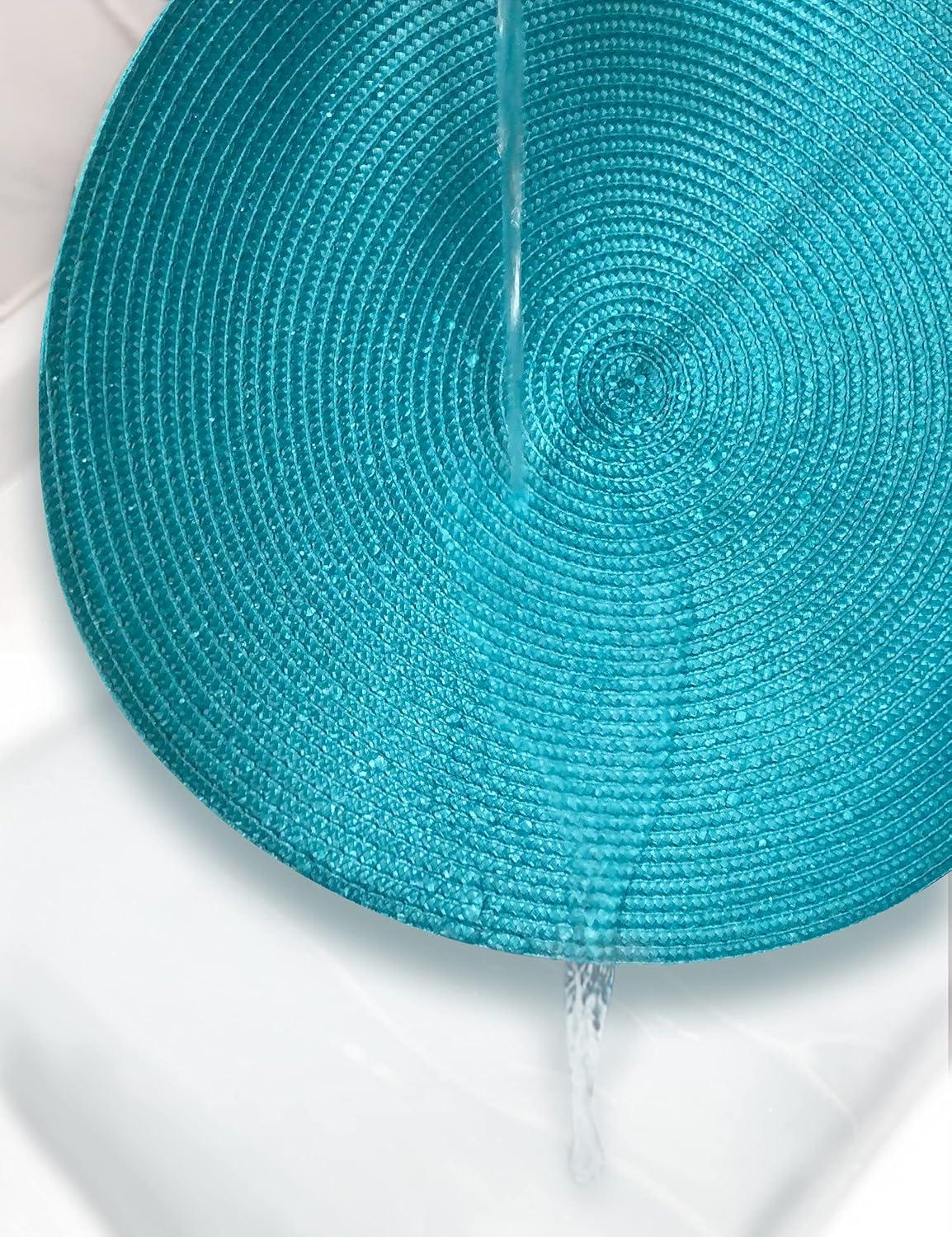 Aqua Woven Round Placemats Set of 6, 14.75"
