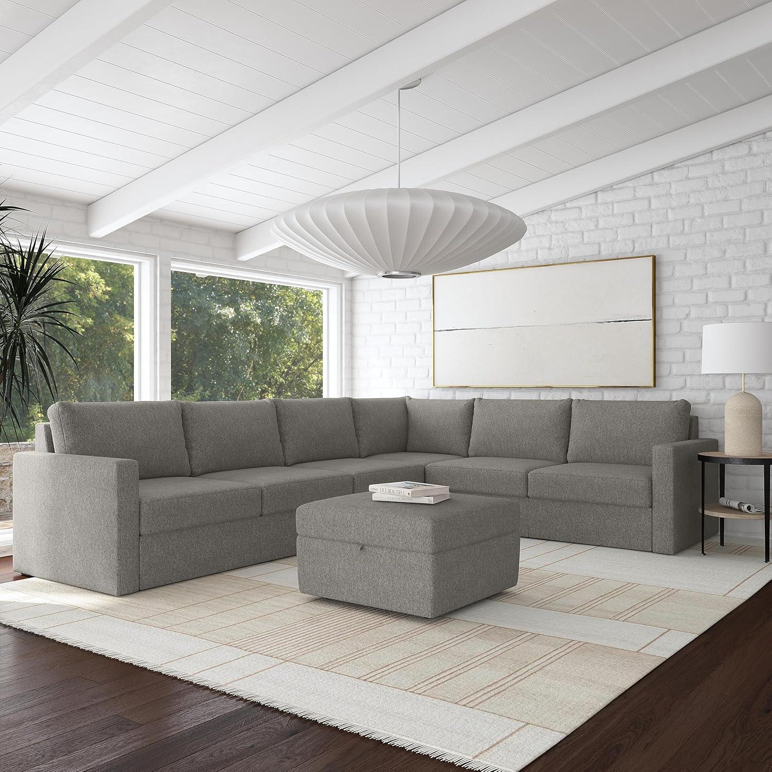 Flex 6 - Piece Upholstered Modular Sectional with Storage Ottoman