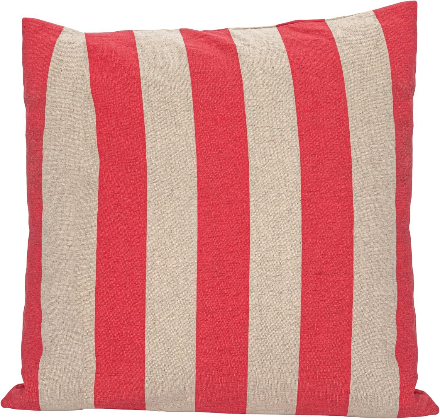 Red and Natural Striped Cotton Linen Square Pillow