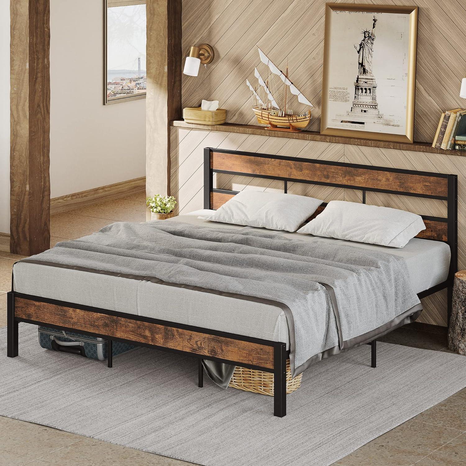 Platform Metal Bed Frame with Headboard Heavy Duty, Noise-Free, Queen