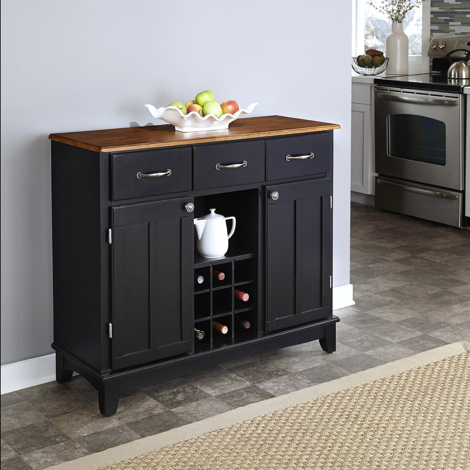 Hutch-Style Buffet Wood/Black/Cherry - Home Styles: Traditional Sideboard with Wine Storage, Hardwood Frame