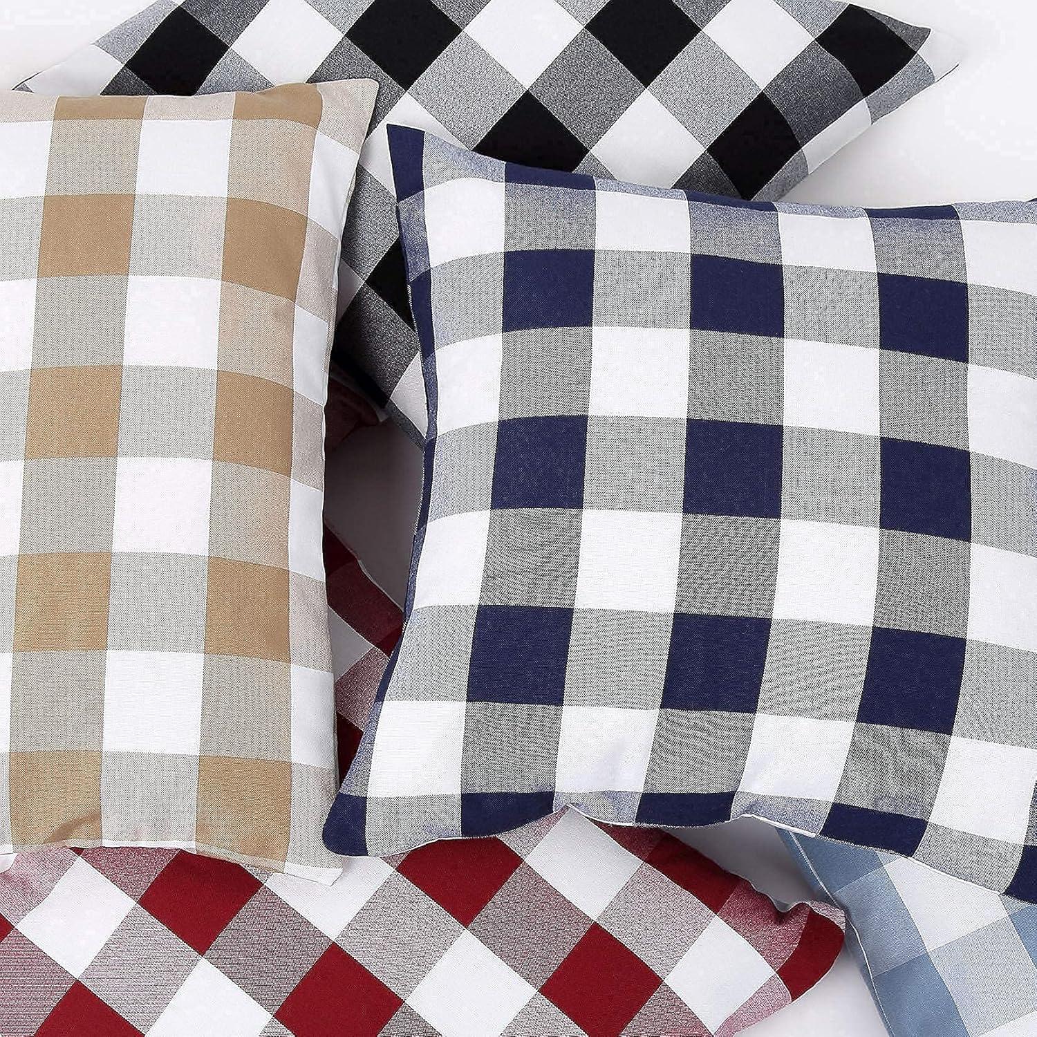 2 Pack Christmas Pillow Covers Buffalo Check Plaid Throw Decorative Cushion Case Polyester for Farmhouse Home Decor Red and Black, 18" x 18"