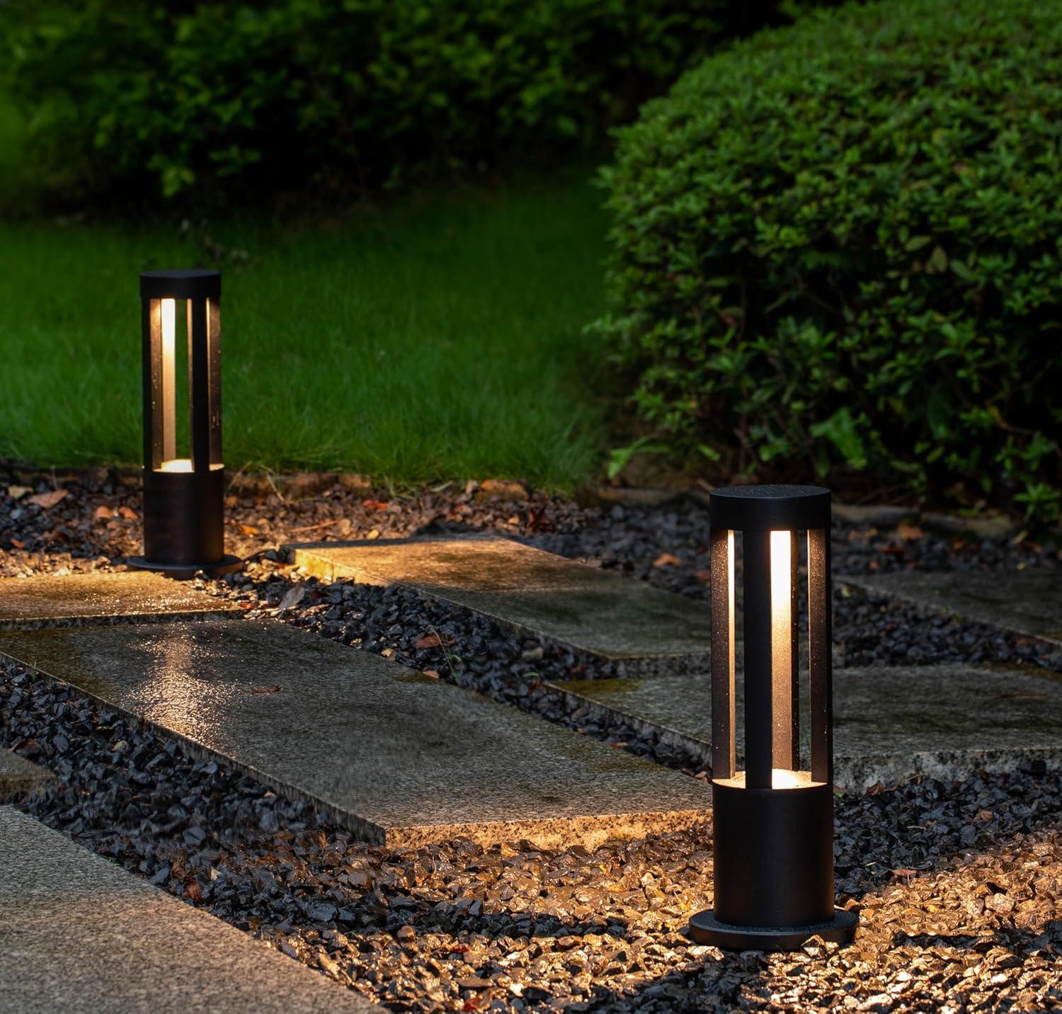 Gardenised Gardenised 15.75-inch Round Led Bollard Path Lights – Durable Decorative Aluminum Wired Landscape Lighting For Walkways, Gardens, Pools, Porches, Driveways, And Surrounding Areas, Black